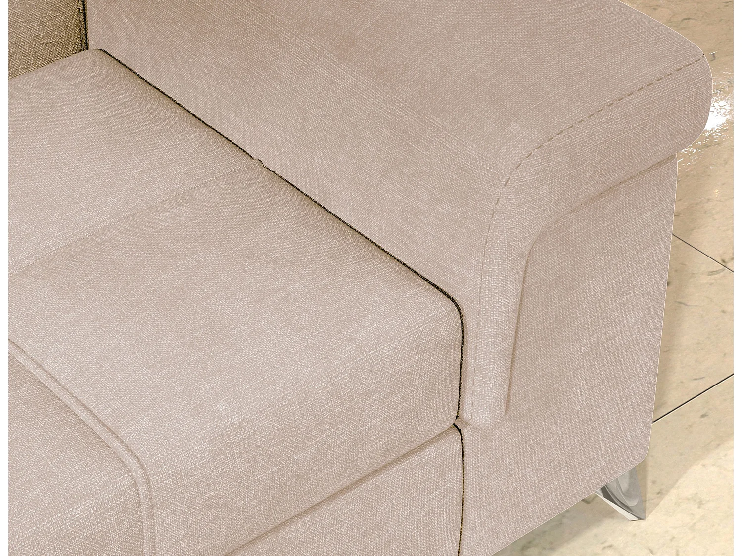 Canapé d’angle convertible MARIDO en velours avec coffre et têtières réglables – 275cm-Beige clair-angle droit