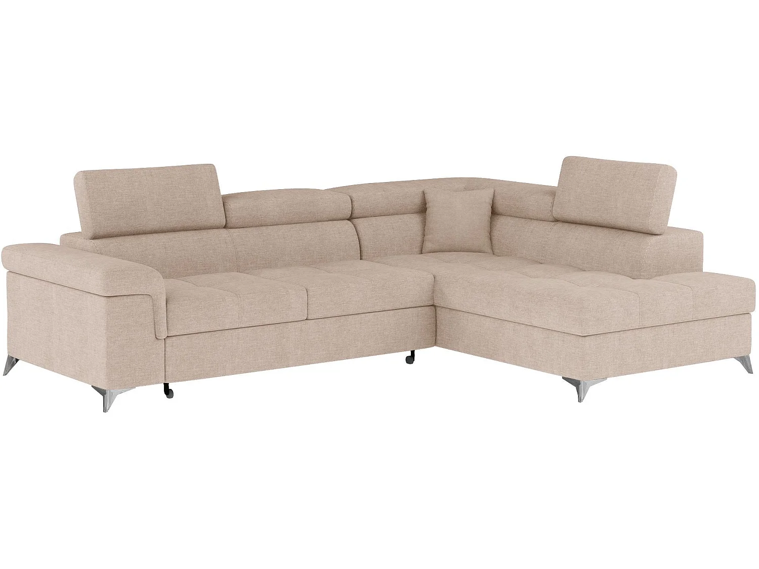 Canapé d’angle convertible MARIDO en velours avec coffre et têtières réglables – 275cm-Beige clair-angle droit