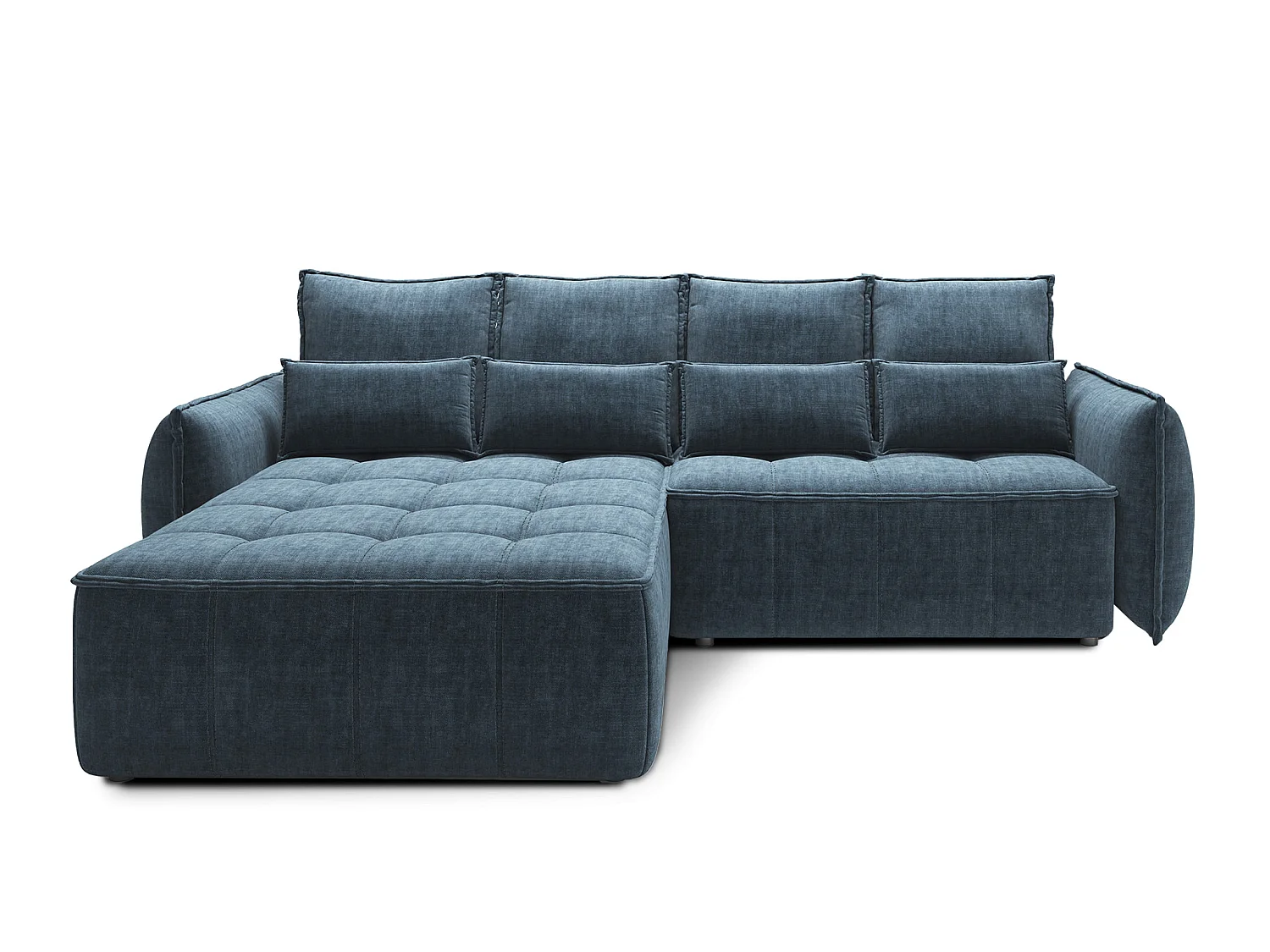 Canapé d’angle convertible 4 places KAMPUS en tissu effet cuir avec coffre de rangement – 265cm-Bleu canard-angle gauche