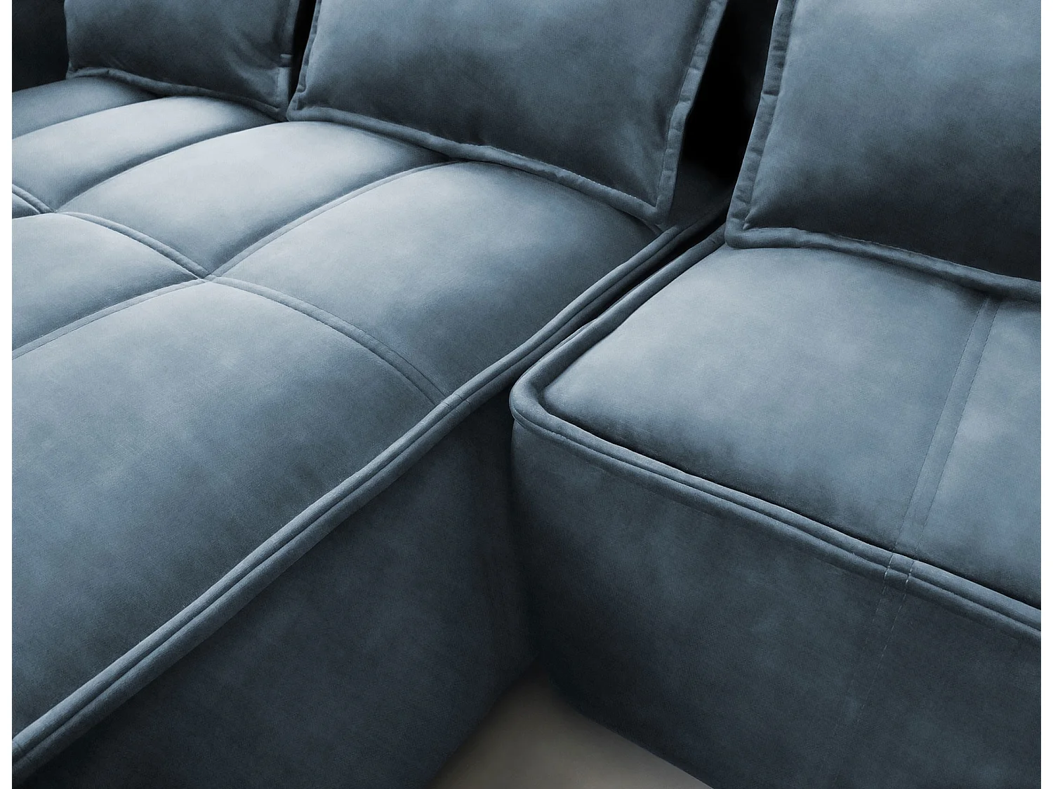 Canapé d’angle convertible 4 places KAMPUS en tissu effet cuir avec coffre de rangement – 265cm-Bleu canard-angle gauche