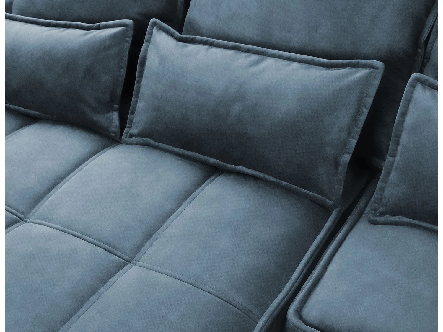 Canapé d’angle convertible 4 places KAMPUS en tissu effet cuir avec coffre de rangement – 265cm-Bleu canard-angle gauche
