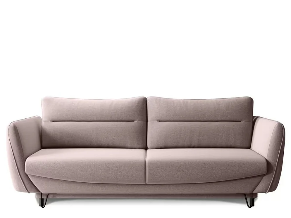 Canapé droit convertible 3 places tissu ZURIK 236cm - Coffre de rangement & pieds métal noir-Rose clair