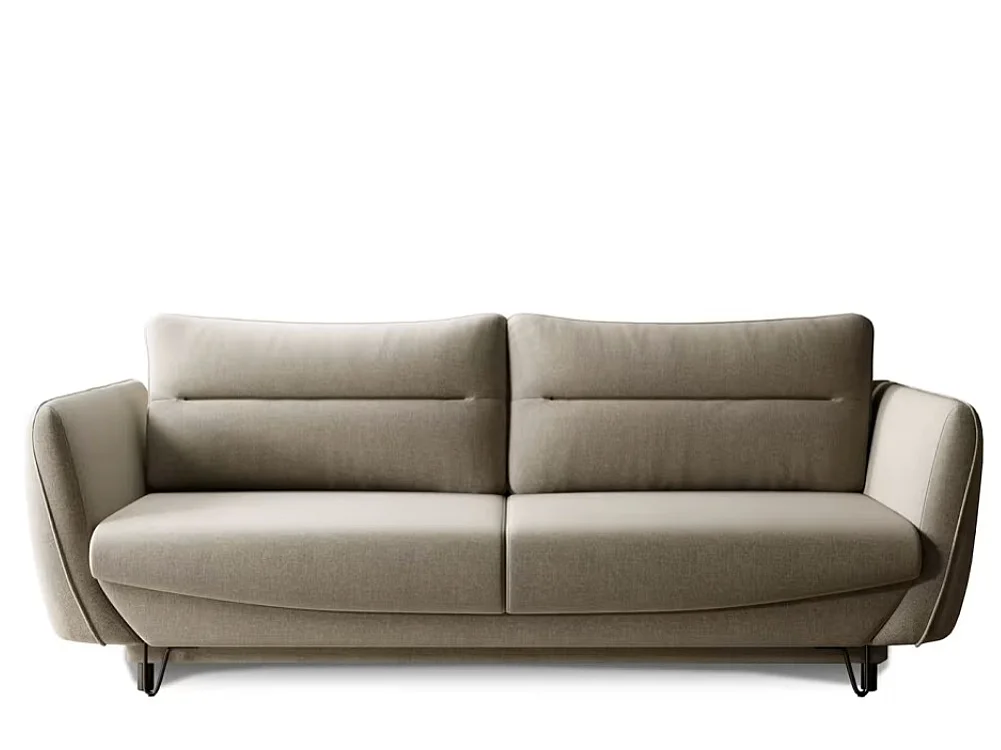 Canapé droit convertible 3 places tissu ZURIK 236cm - Coffre de rangement & pieds métal noir-Beige