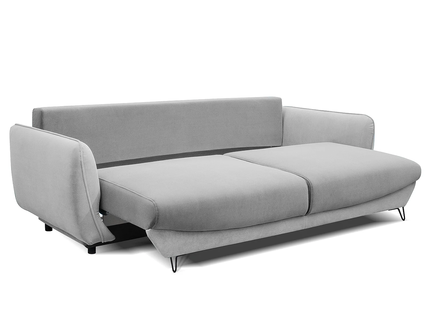Canapé droit convertible 3 places tissu ZURIK 236cm - Coffre de rangement & pieds métal noir-Beige