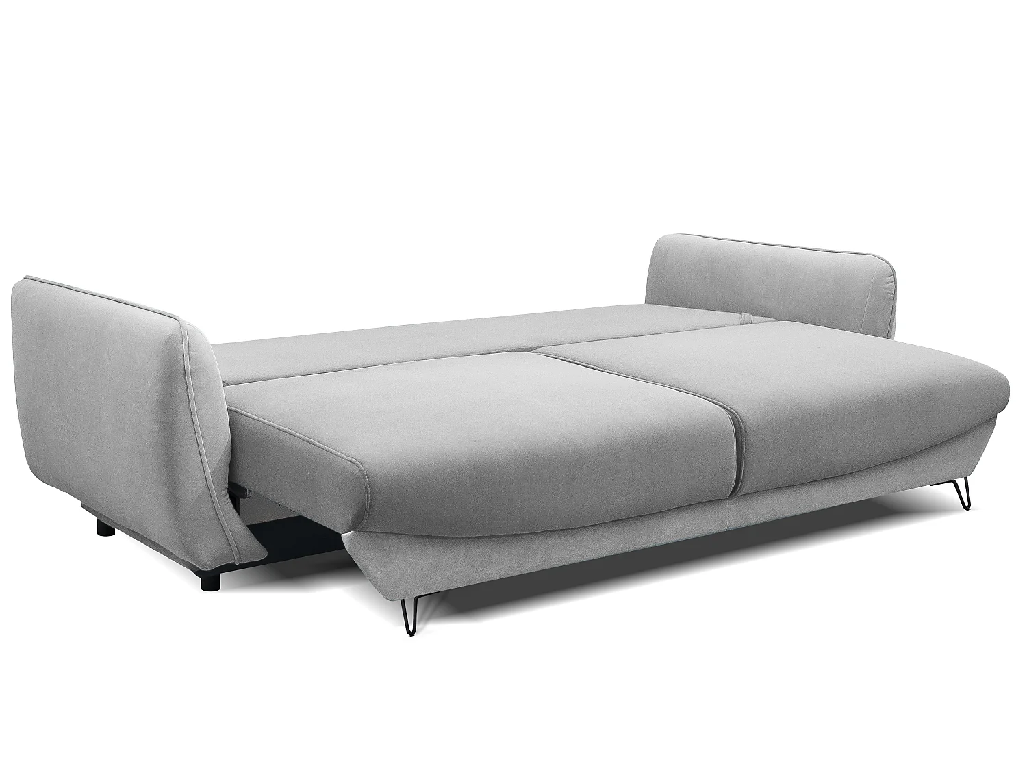 Canapé droit convertible 3 places tissu ZURIK 236cm - Coffre de rangement & pieds métal noir-Beige