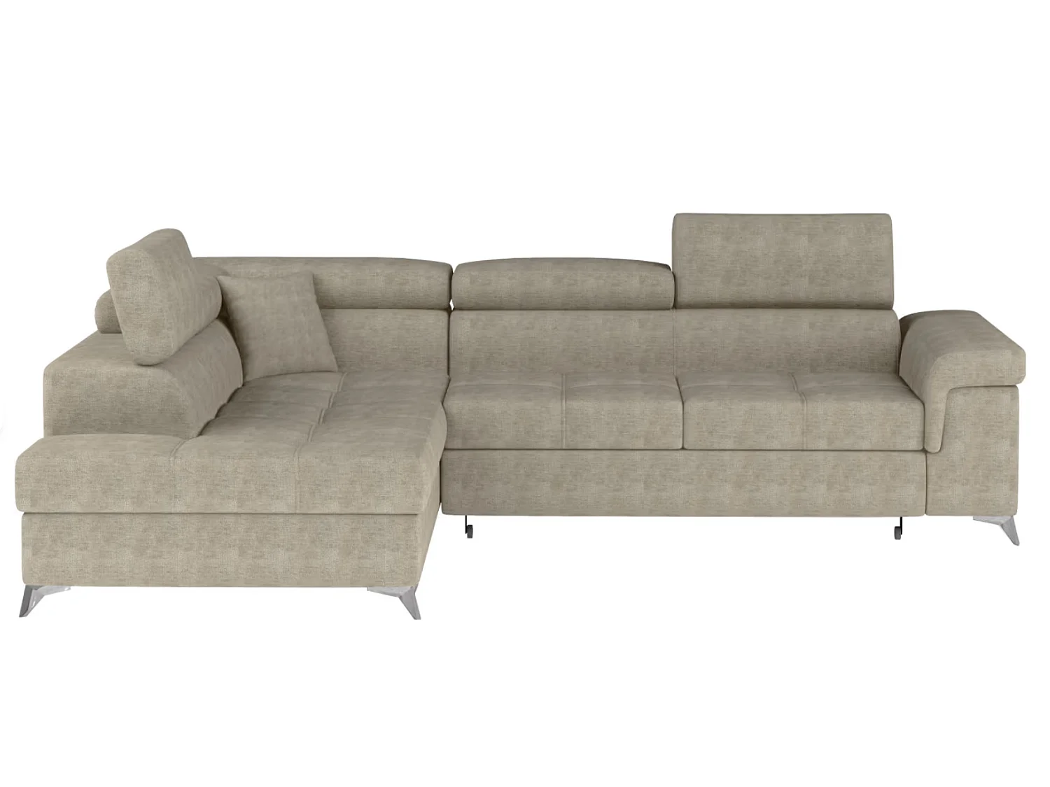 Canapé d’angle convertible MARIDO en tissu avec coffre et têtières réglables – 275cm-Beige foncé-angle gauche