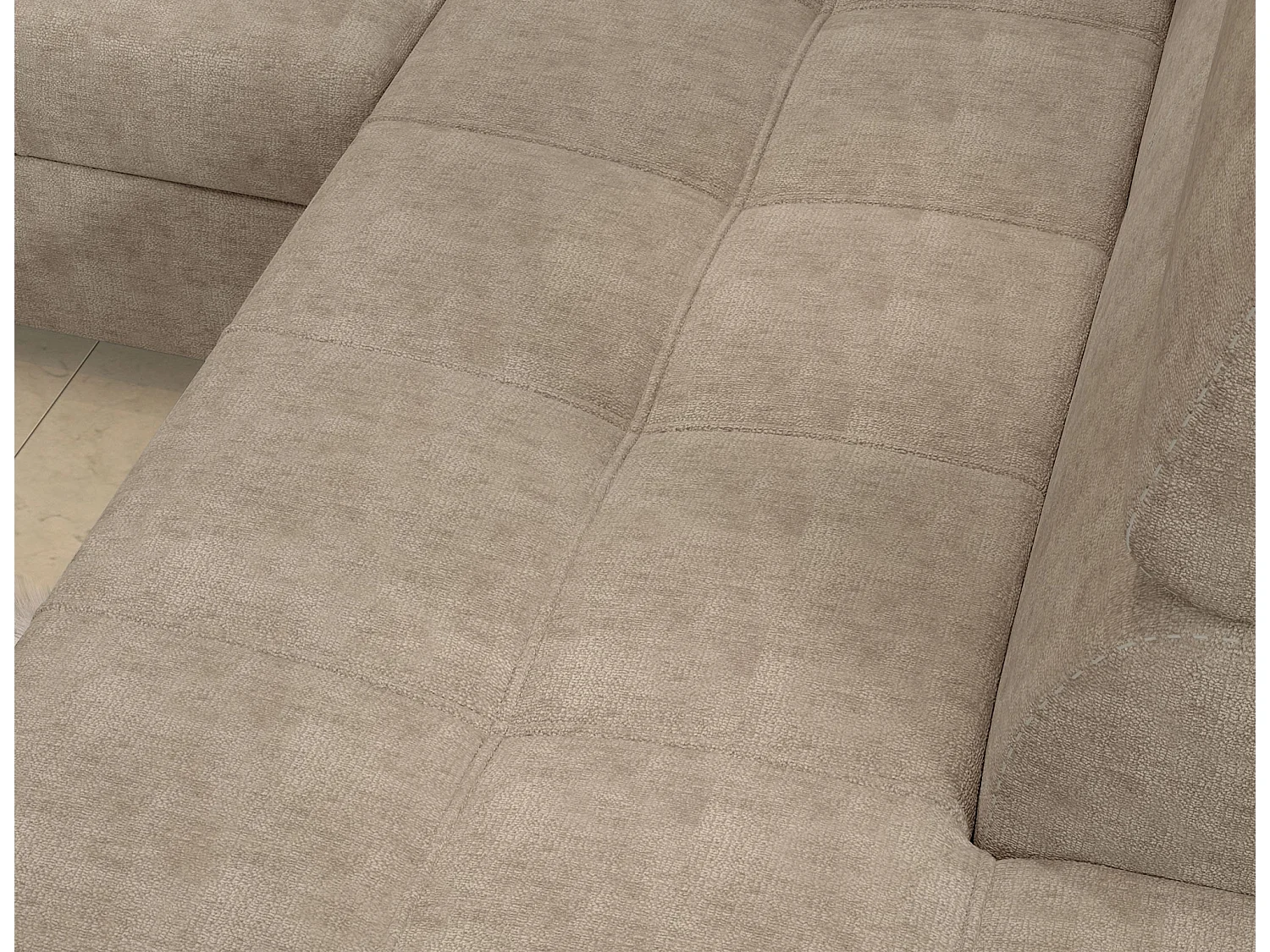 Canapé d’angle convertible MARIDO en tissu avec coffre et têtières réglables – 275cm-Beige foncé-angle gauche