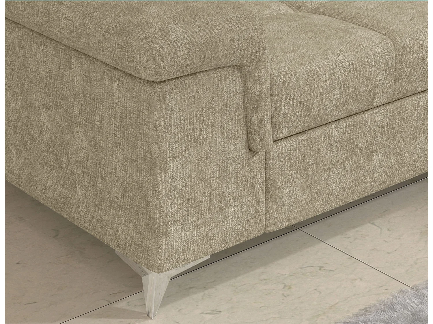 Canapé d’angle convertible MARIDO en tissu avec coffre et têtières réglables – 275cm-Beige foncé-angle gauche