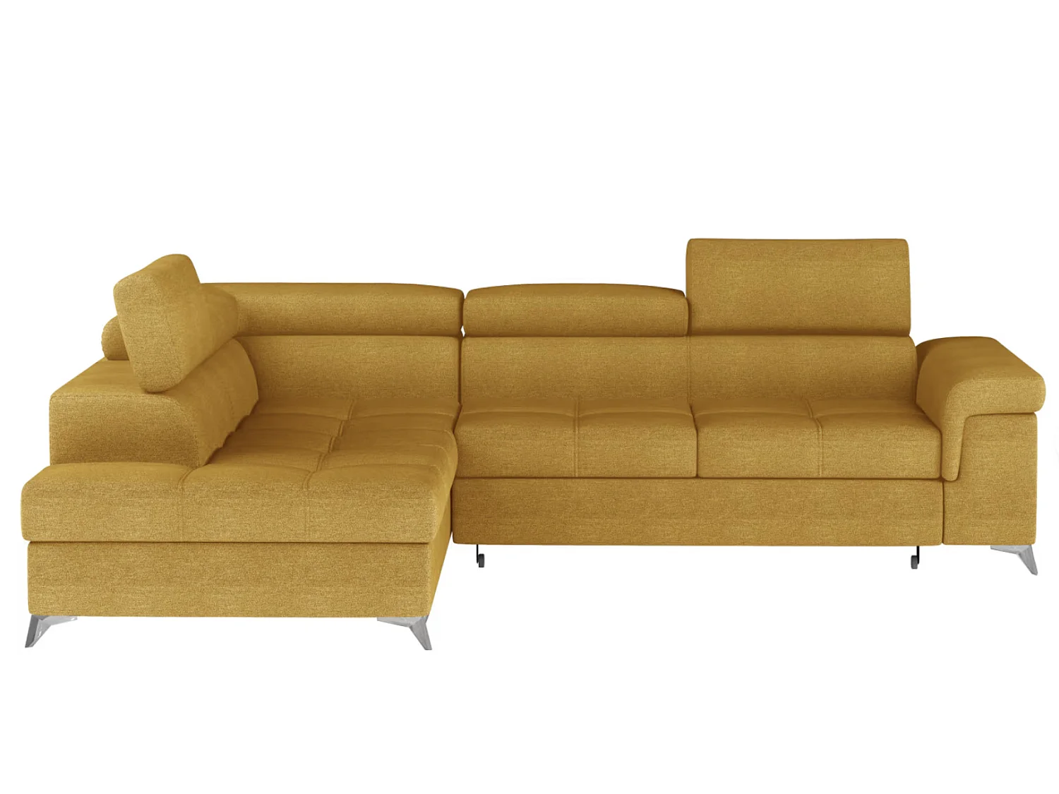Canapé d’angle convertible MARIDO en tissu avec coffre et têtières réglables – 275cm-Beige foncé-angle gauche