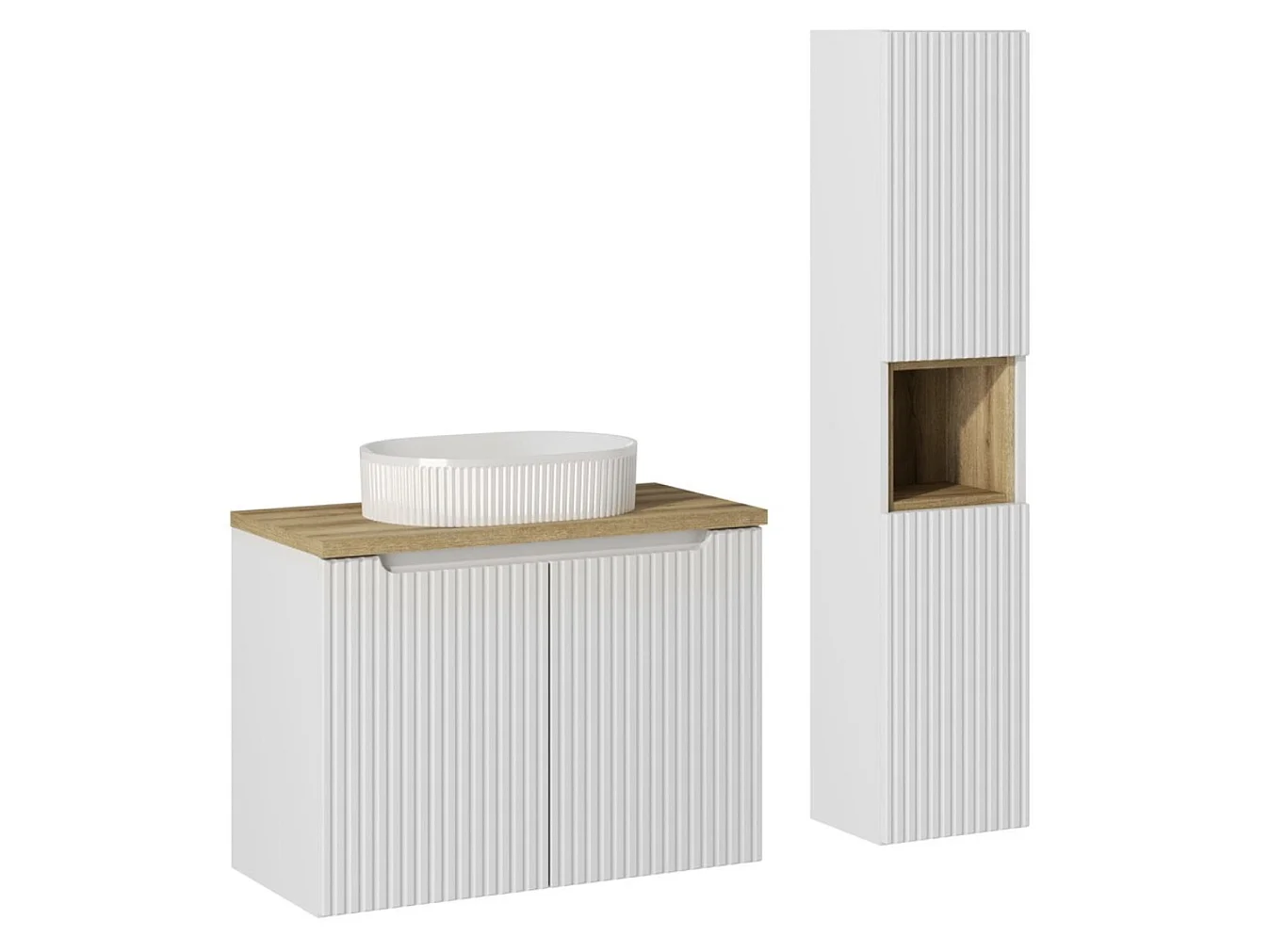 Ensemble meuble salle de bain suspendu NOVA 110cm – Vasque, colonne et meuble 2 portes-Blanc