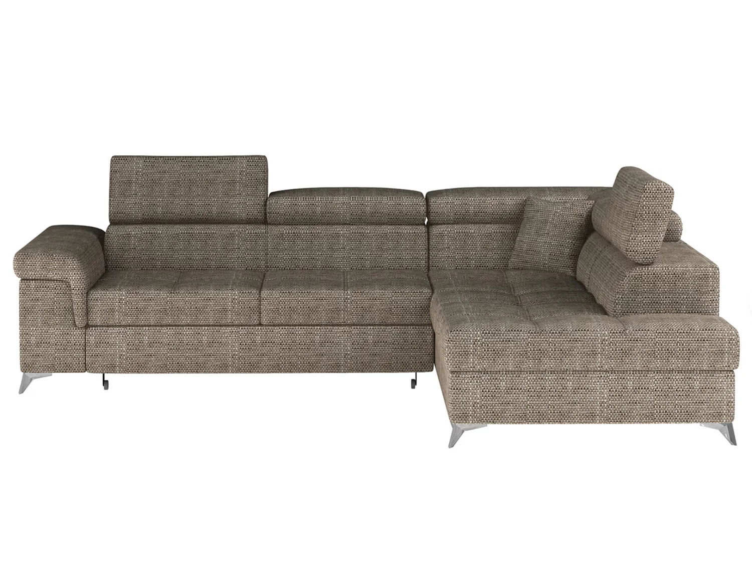 Canapé d’angle convertible MARIDO en tissu avec coffre et têtières réglables – 275cm-Beige chiné-angle droit