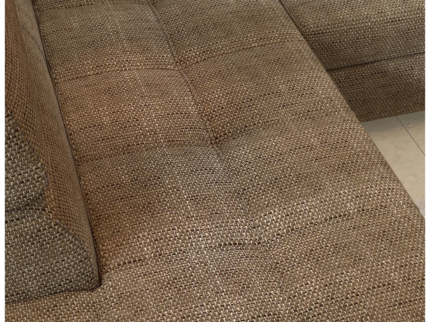 Canapé d’angle convertible MARIDO en tissu avec coffre et têtières réglables – 275cm-Beige chiné-angle droit