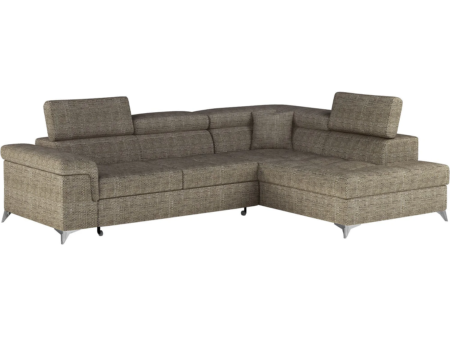 Canapé d’angle convertible MARIDO en tissu avec coffre et têtières réglables – 275cm-Beige chiné-angle droit