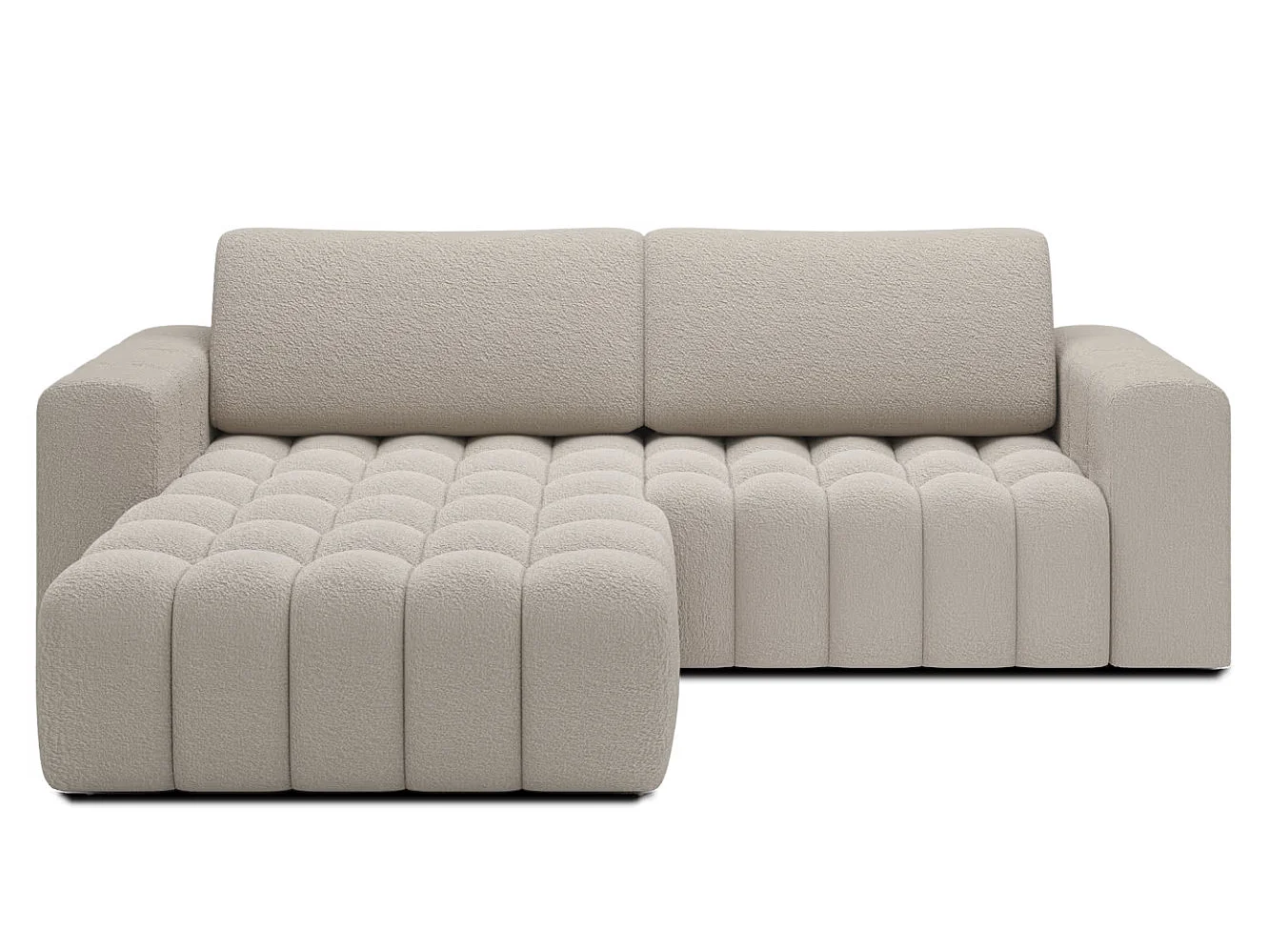 Canapé d’angle convertible BOZEN en tissu bouclette capitonné avec coffre – 250cm-Beige-angle gauche