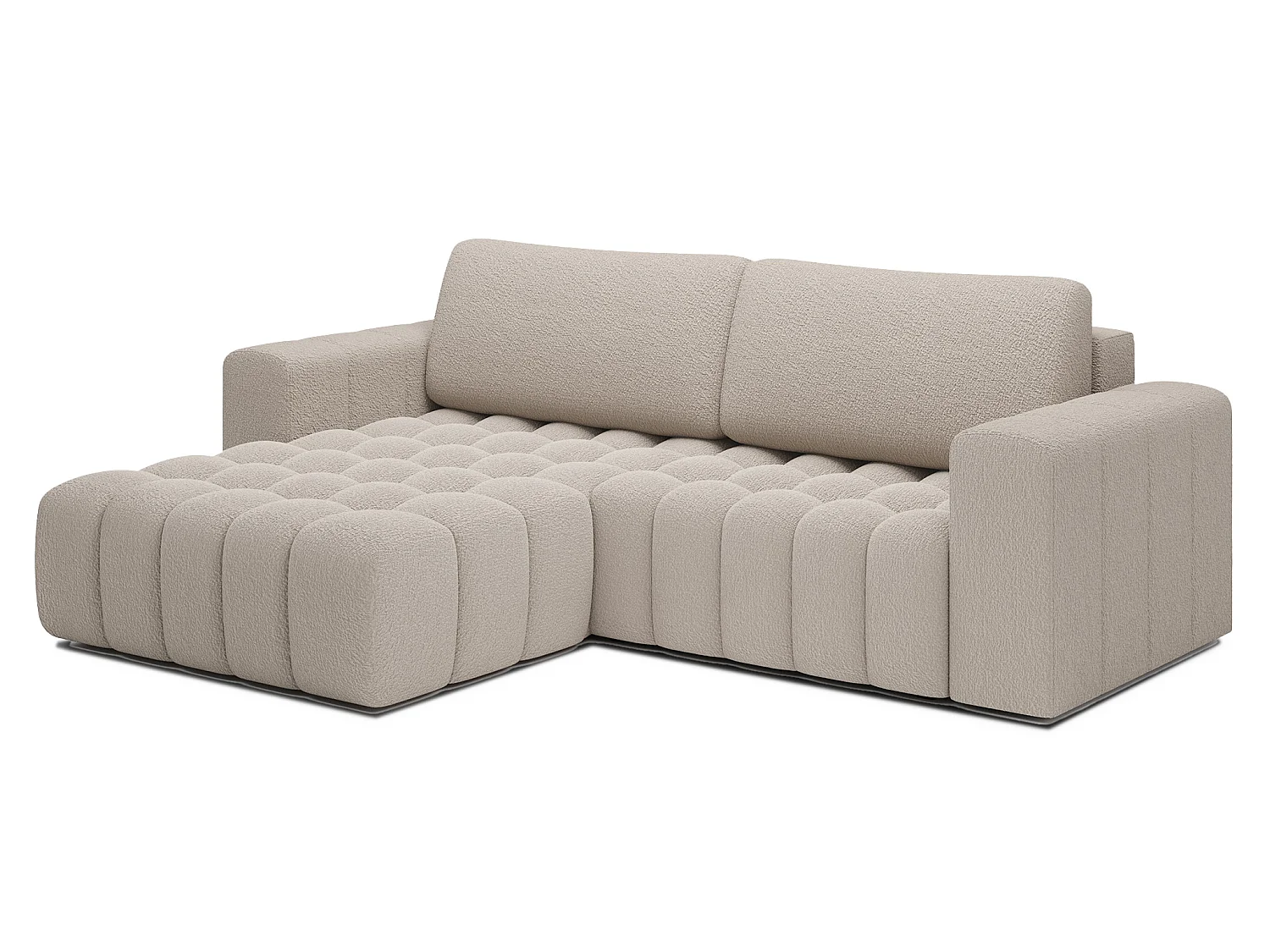 Canapé d’angle convertible BOZEN en tissu bouclette capitonné avec coffre – 250cm-Beige-angle gauche