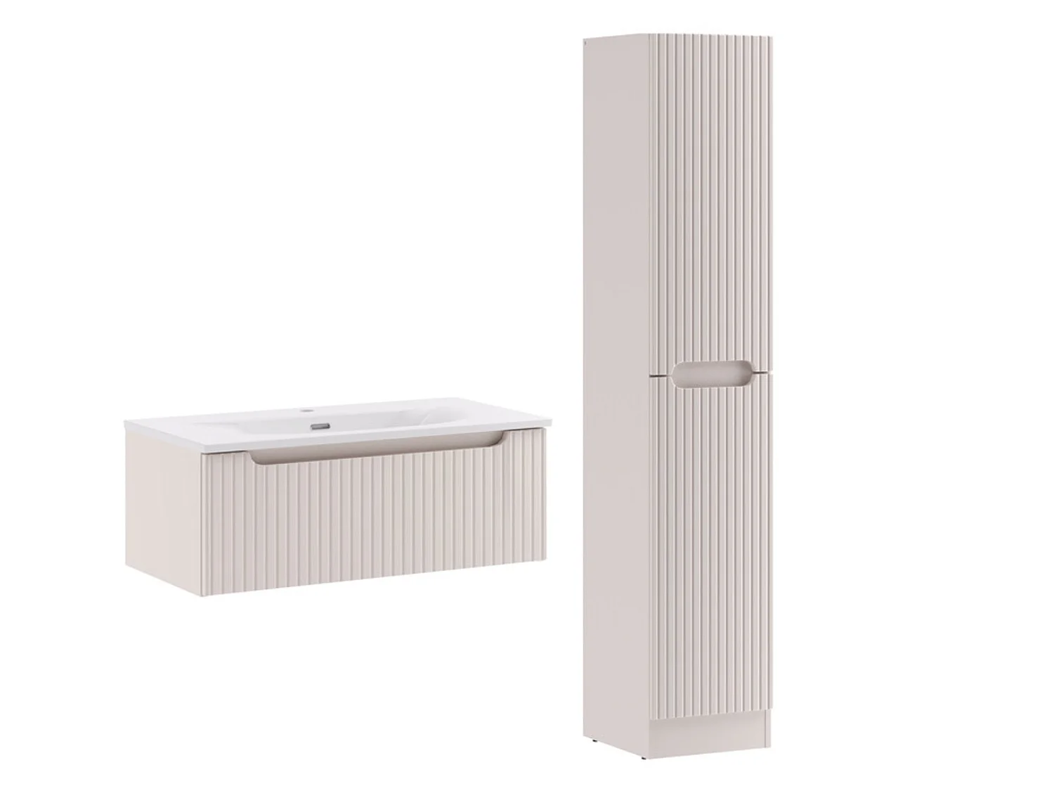 Ensemble meuble salle de bain suspendu SKY Taupe avec vasque et colonne-Largeur 80 cm