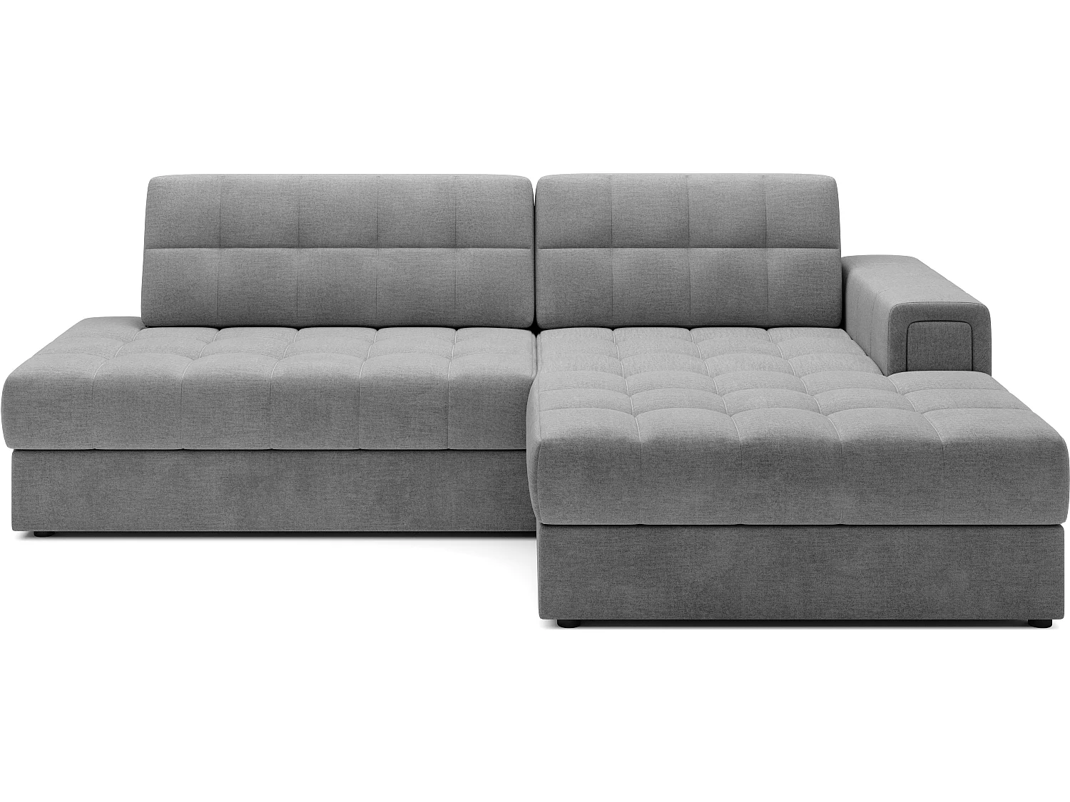 Canapé d’angle convertible KELLY en velours avec coffre – 240cm-Gris clair-Méridienne A droite