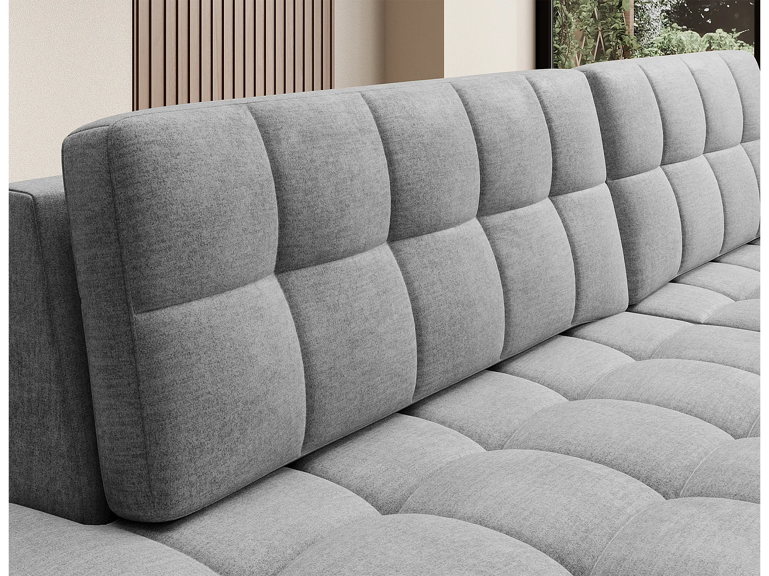 Canapé d’angle convertible KELLY en velours avec coffre – 240cm-Gris clair-Méridienne A droite