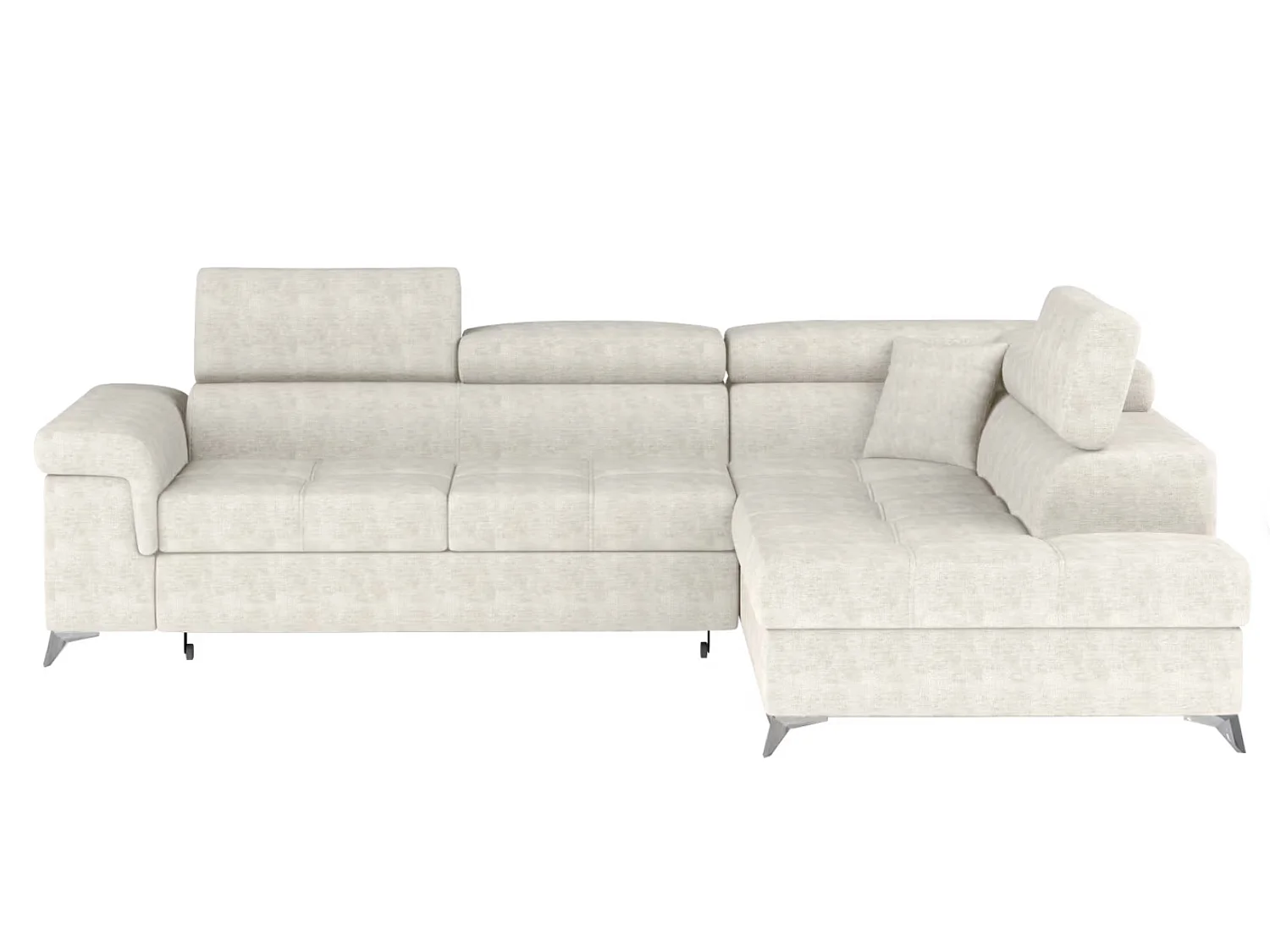 Canapé d’angle convertible MARIDO en tissu avec coffre et têtières réglables – 275cm-Beige clair-angle droit