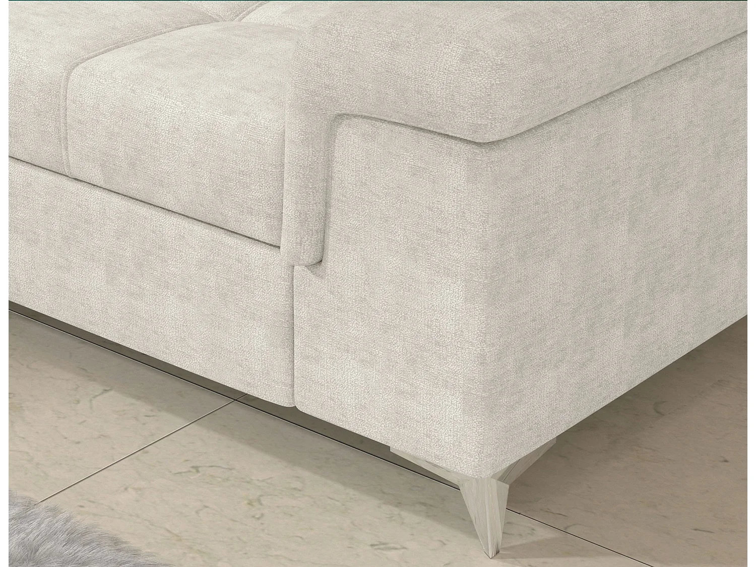 Canapé d’angle convertible MARIDO en tissu avec coffre et têtières réglables – 275cm-Beige clair-angle droit