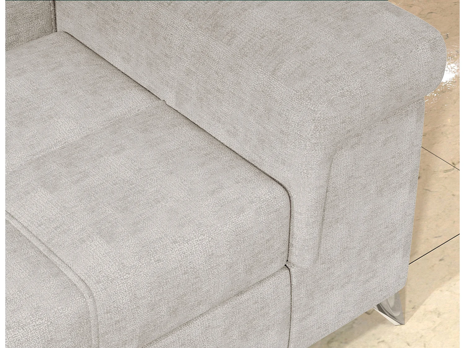 Canapé d’angle convertible MARIDO en tissu avec coffre et têtières réglables – 275cm-Beige clair-angle droit