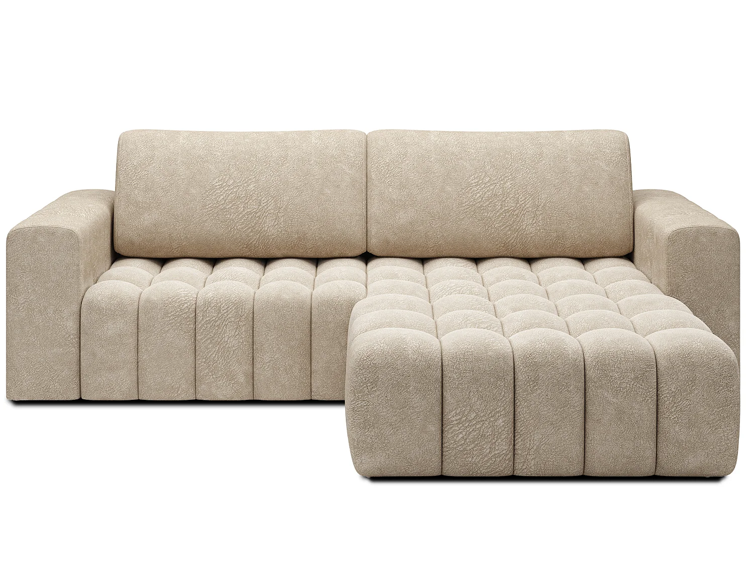 Canapé d’angle convertible BOZEN en velours capitonné avec coffre – 250cm-Beige-angle droit
