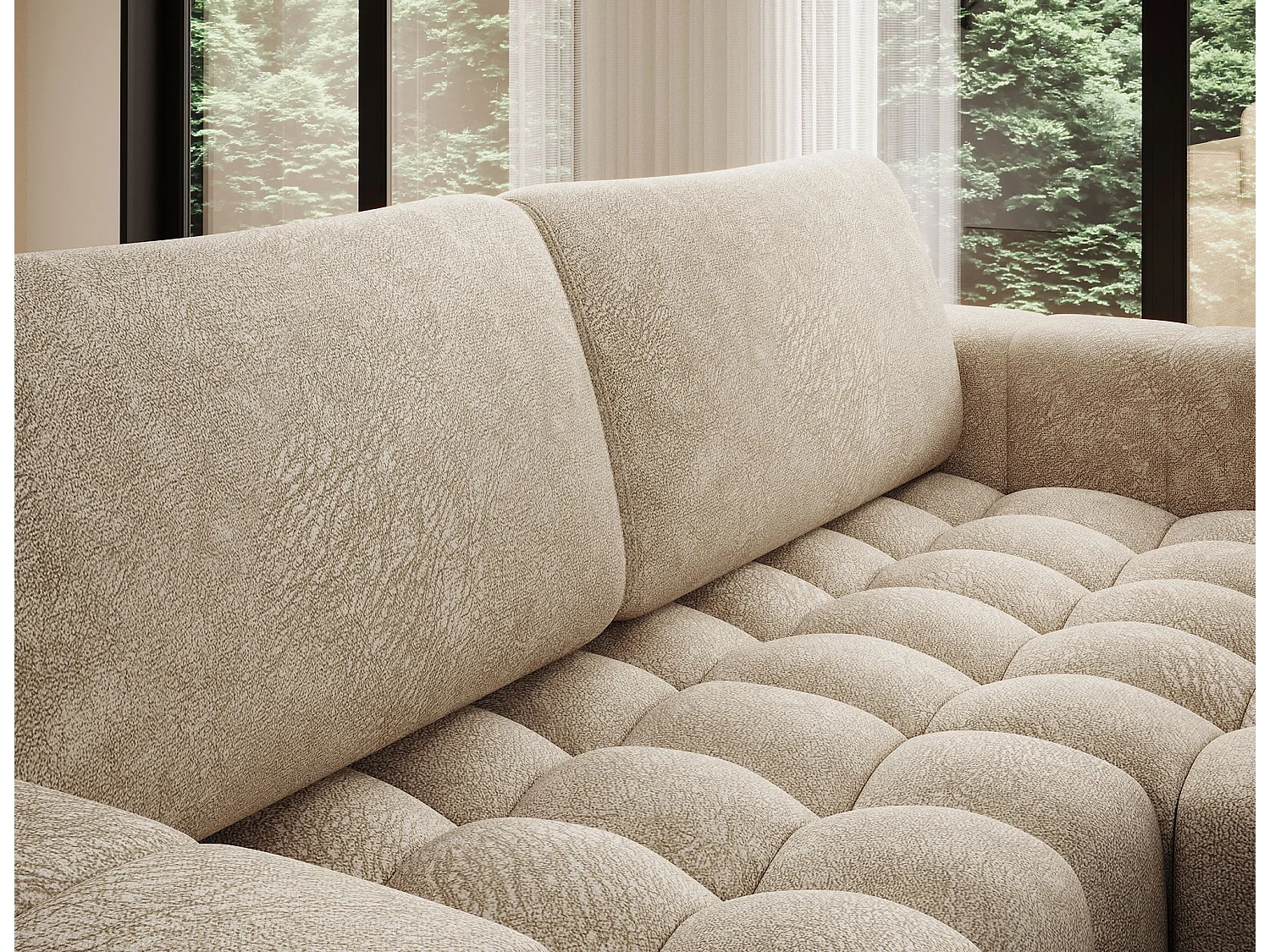 Canapé d’angle convertible BOZEN en velours capitonné avec coffre – 250cm-Beige-angle droit