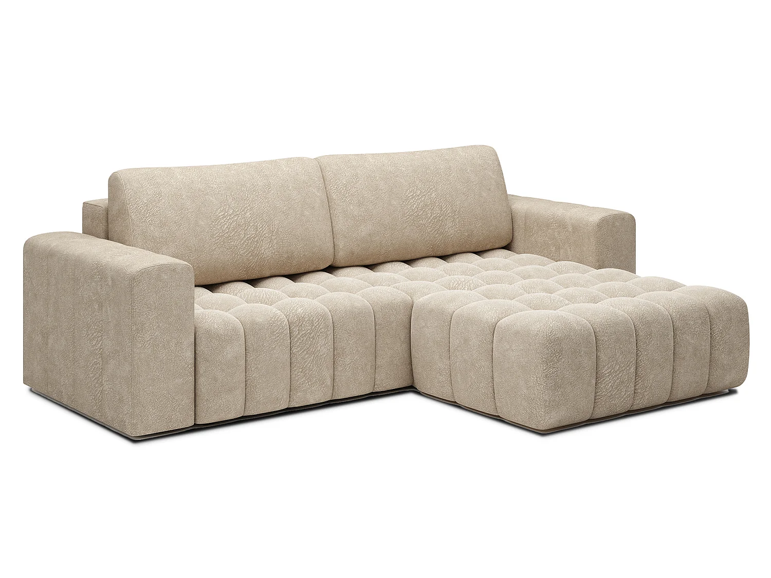 Canapé d’angle convertible BOZEN en velours capitonné avec coffre – 250cm-Beige-angle droit