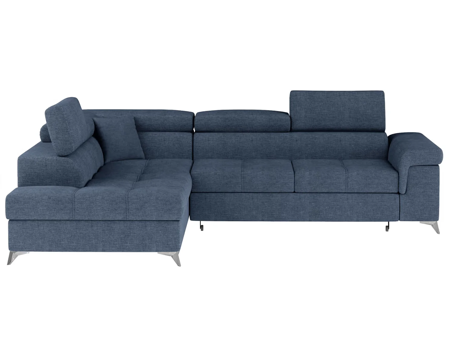 Canapé d’angle convertible MARIDO en tissu avec coffre et têtières réglables – 275cm-Bleu-angle gauche