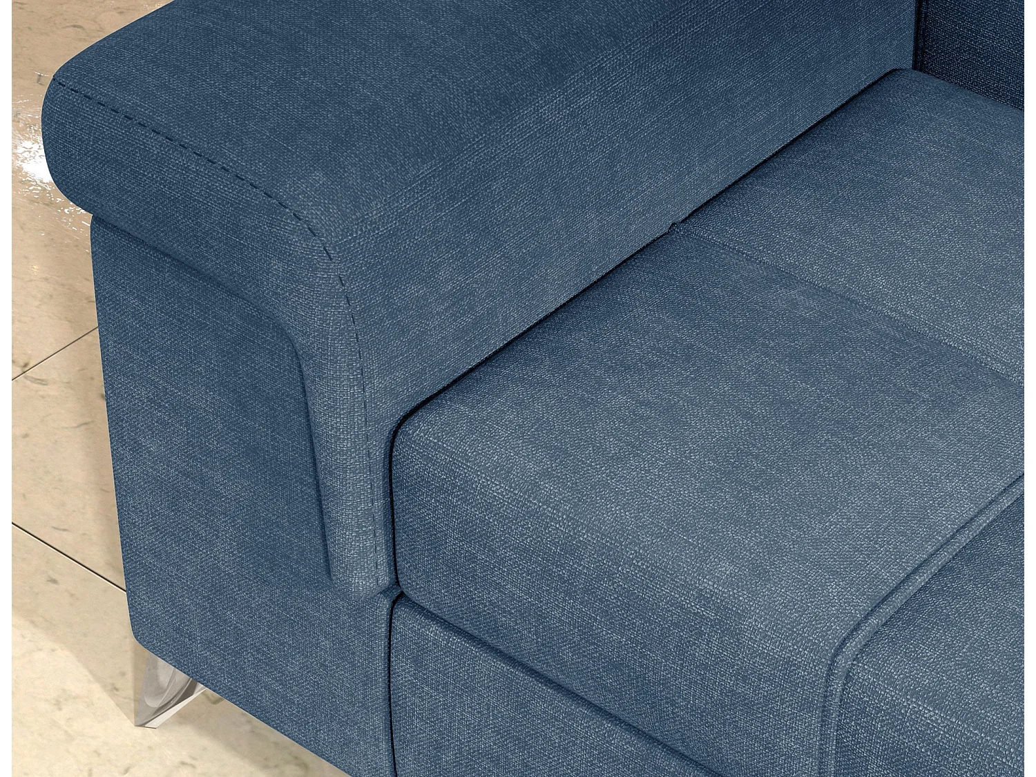 Canapé d’angle convertible MARIDO en tissu avec coffre et têtières réglables – 275cm-Bleu-angle gauche