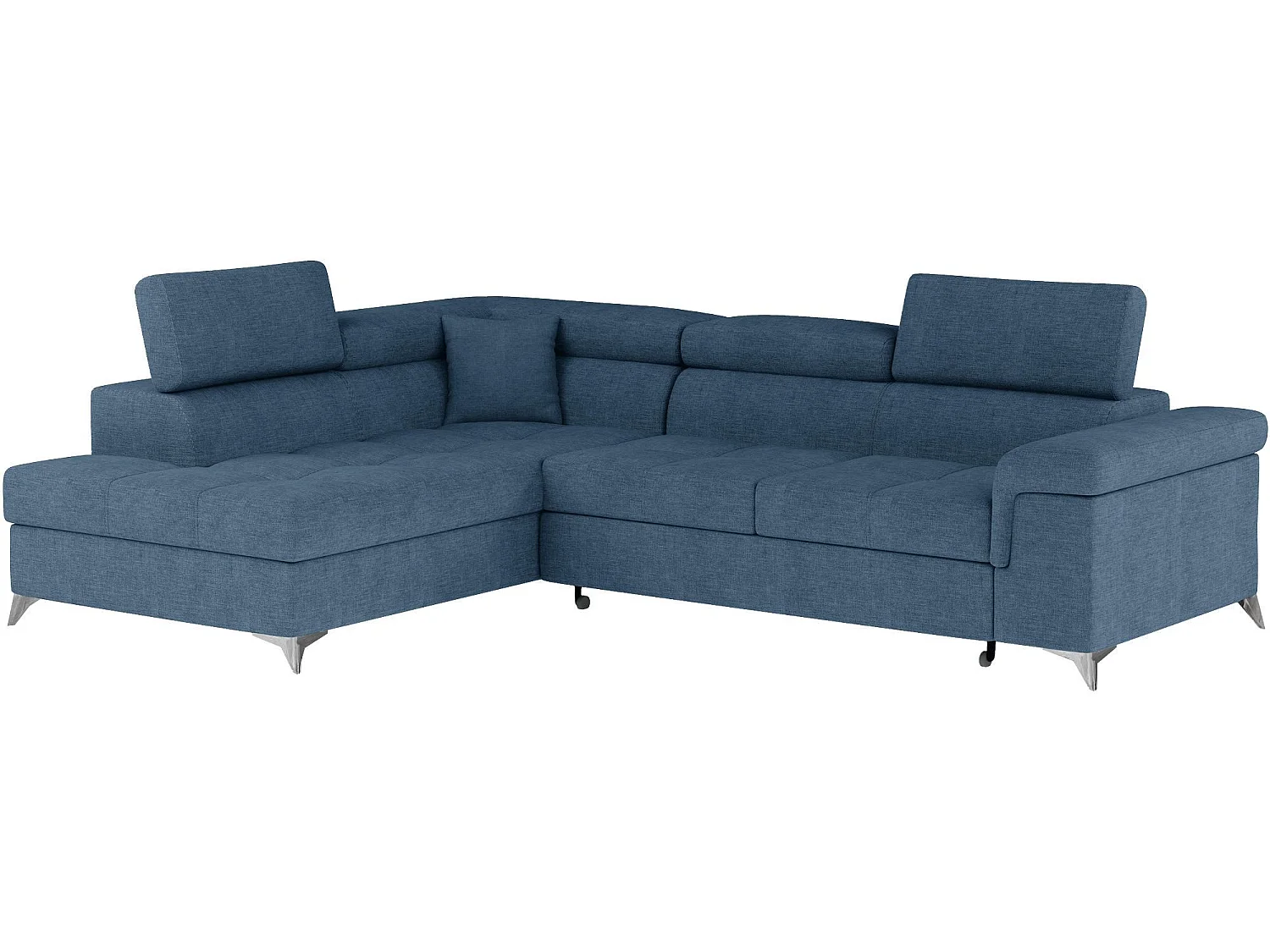 Canapé d’angle convertible MARIDO en tissu avec coffre et têtières réglables – 275cm-Bleu-angle gauche