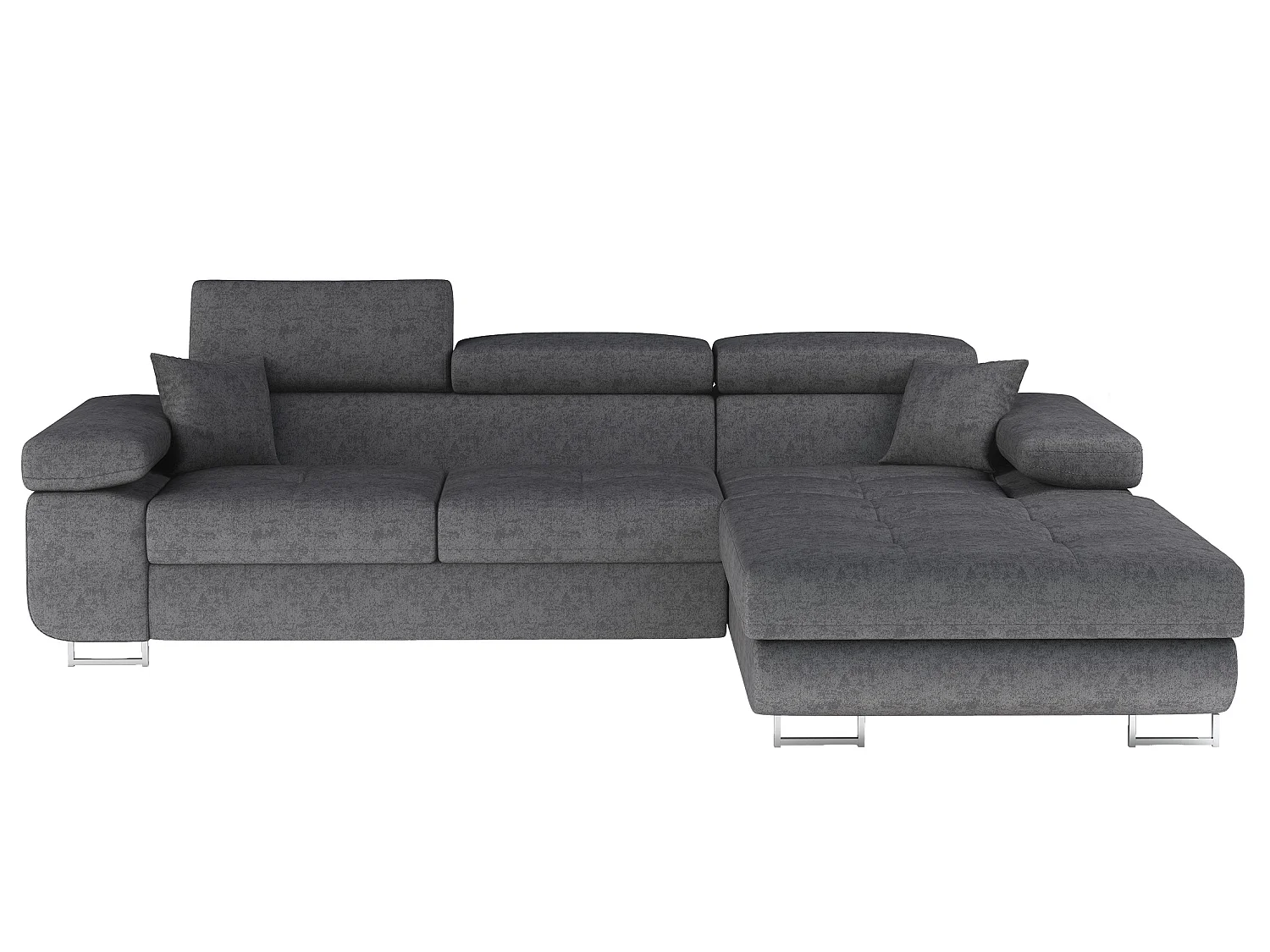 Canapé d’angle convertible KALIZO en velours avec coffre et têtières réglables – 289cm-Gris-angle droit