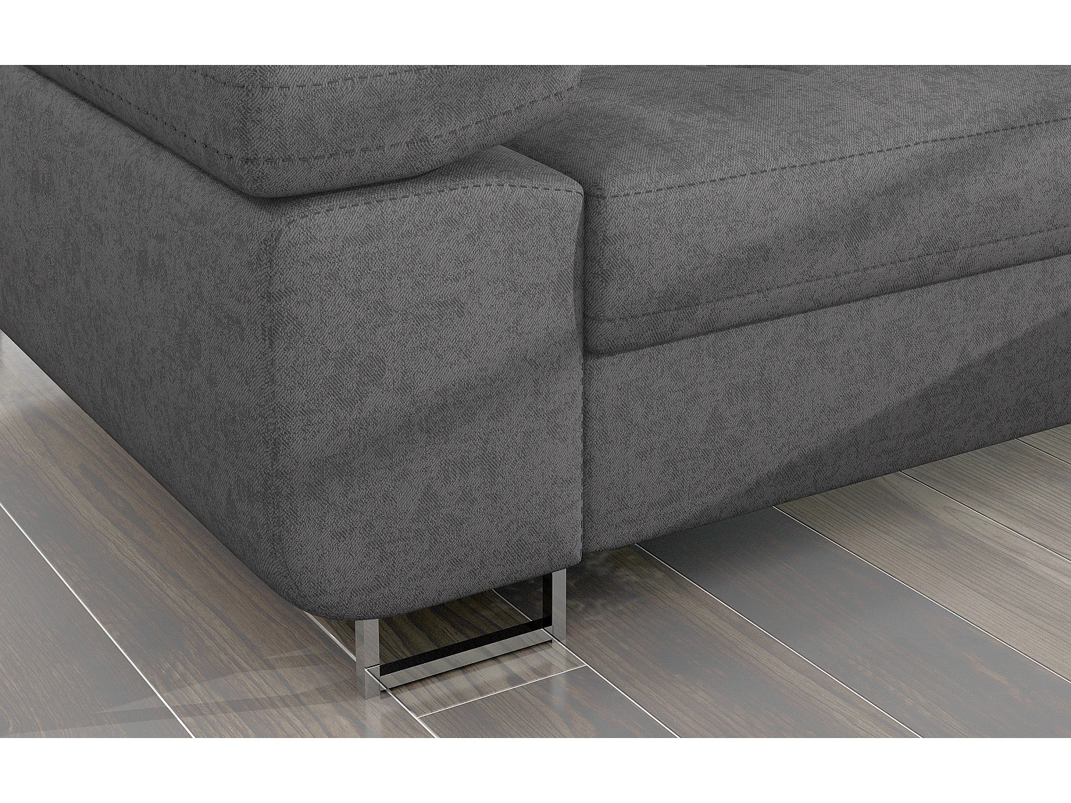 Canapé d’angle convertible KALIZO en velours avec coffre et têtières réglables – 289cm-Gris-angle droit