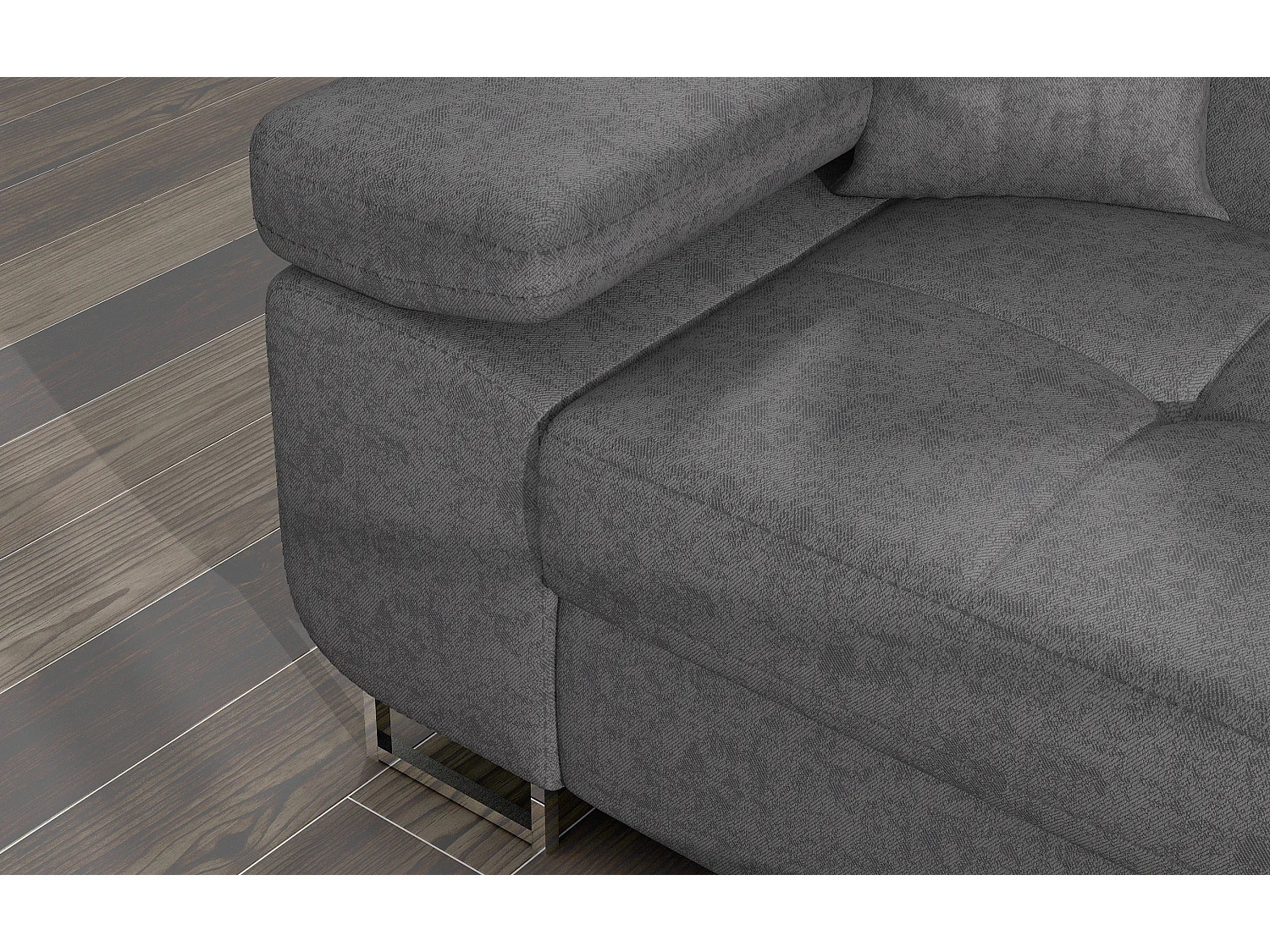 Canapé d’angle convertible KALIZO en velours avec coffre et têtières réglables – 289cm-Gris-angle droit