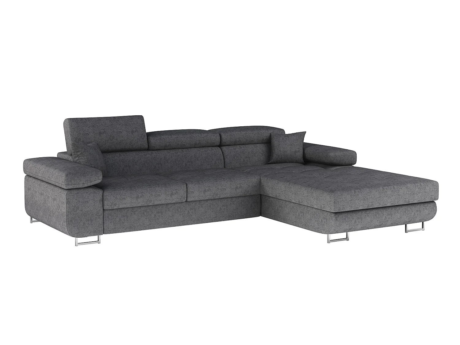 Canapé d’angle convertible KALIZO en velours avec coffre et têtières réglables – 289cm-Gris-angle droit