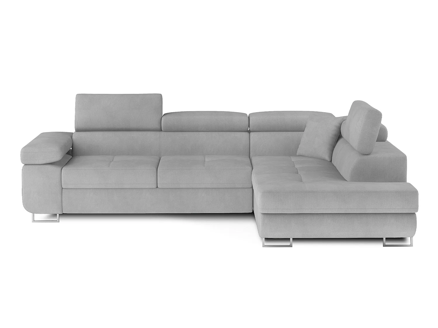 Canapé d’angle convertible MARKA en velours avec coffre et têtières réglables – 272cm-Gris clair-angle droit