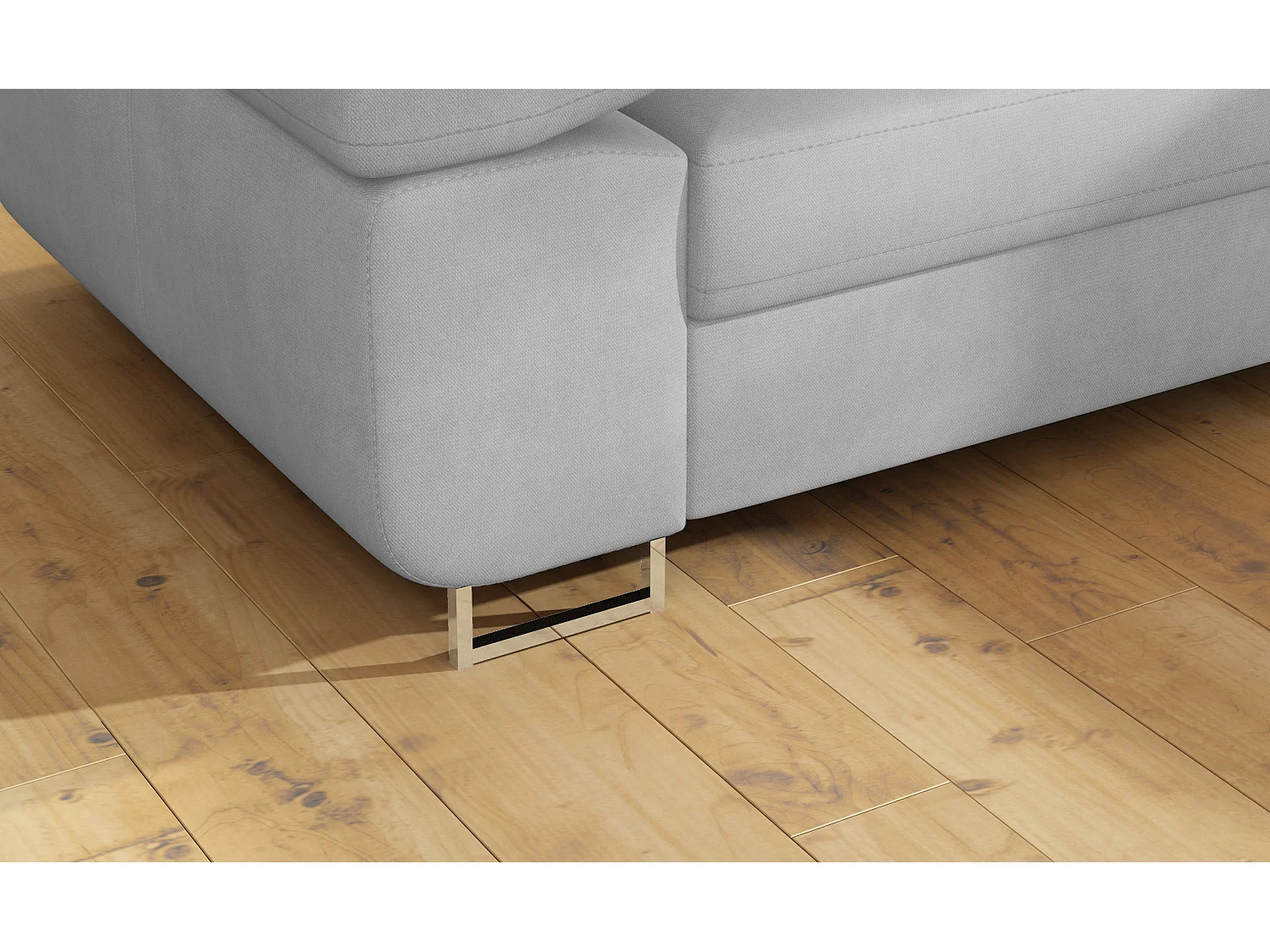 Canapé d’angle convertible MARKA en velours avec coffre et têtières réglables – 272cm-Gris clair-angle droit