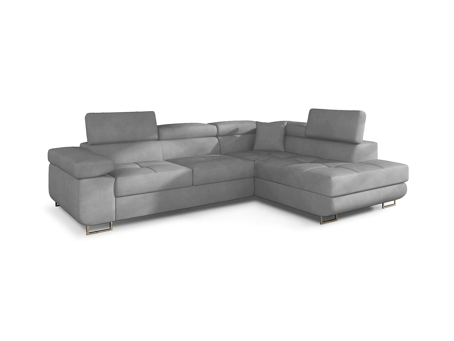 Canapé d’angle convertible MARKA en velours avec coffre et têtières réglables – 272cm-Gris clair-angle droit
