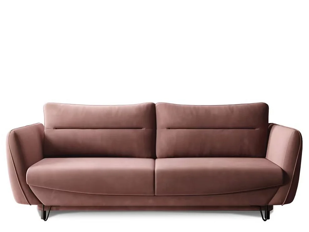 Canapé droit convertible 3 places tissu ZURIK 236cm - Coffre de rangement & pieds métal noir-Rose poudré
