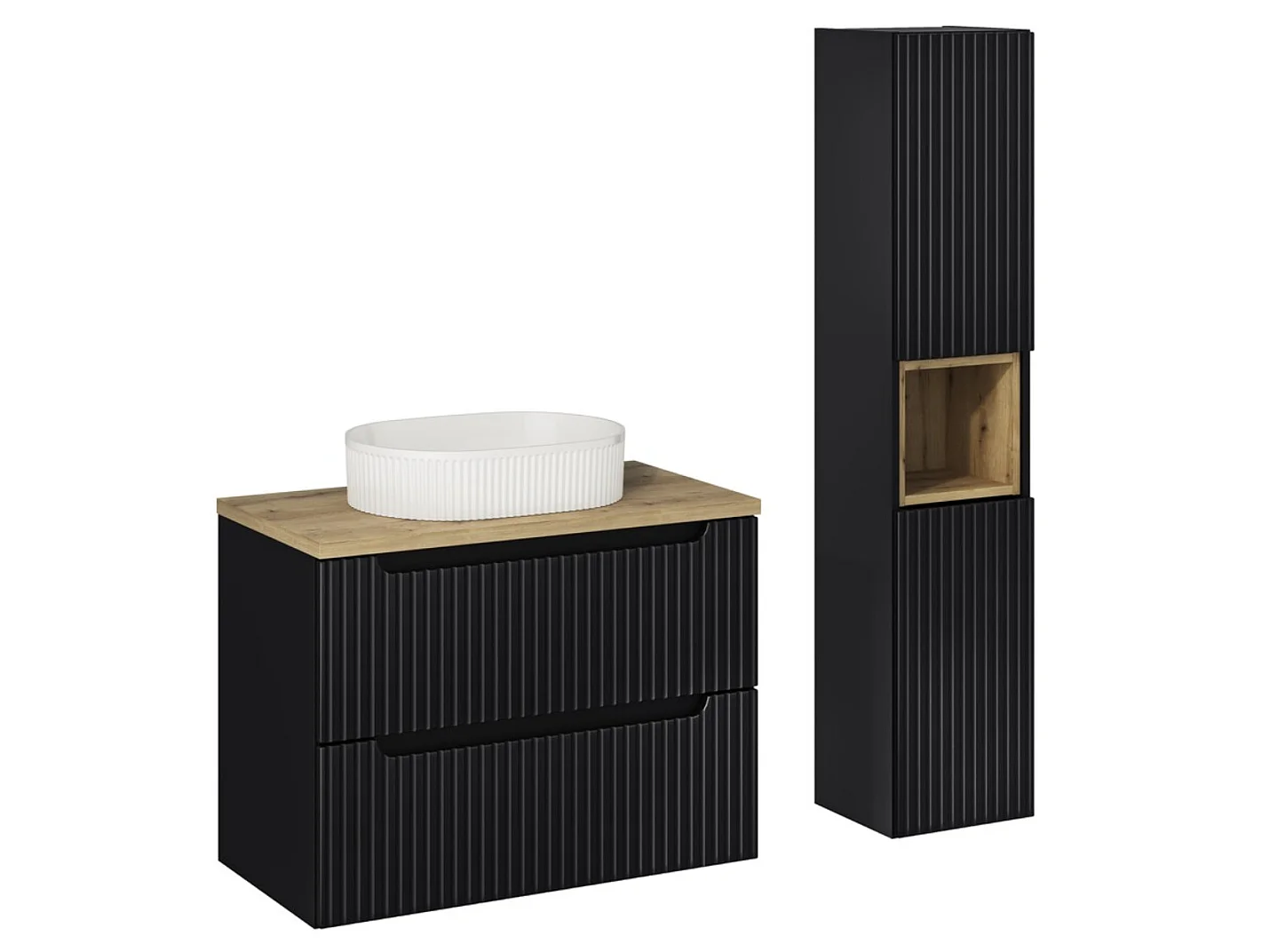 Ensemble meuble salle de bain suspendu NOVA 110cm – Vasque, colonne et meuble 2 portes-Noir