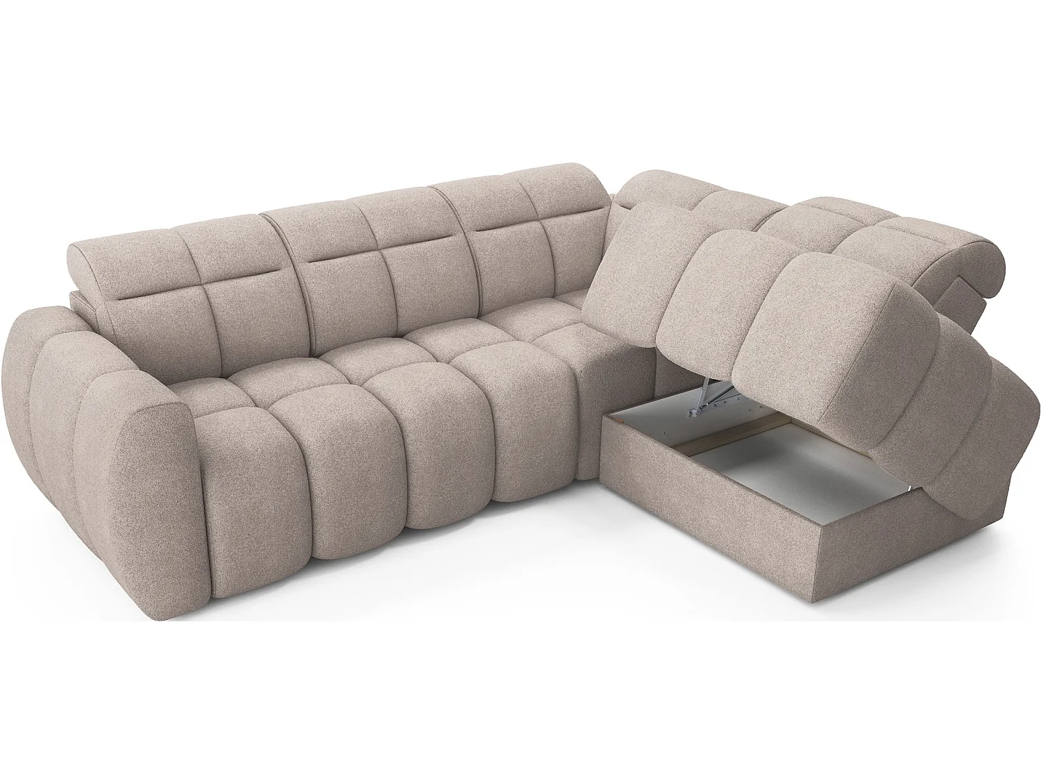 Canapé d’angle convertible 4 places BOBOON en tissu avec coffre de rangement – 258cm-Marron clair-angle droit