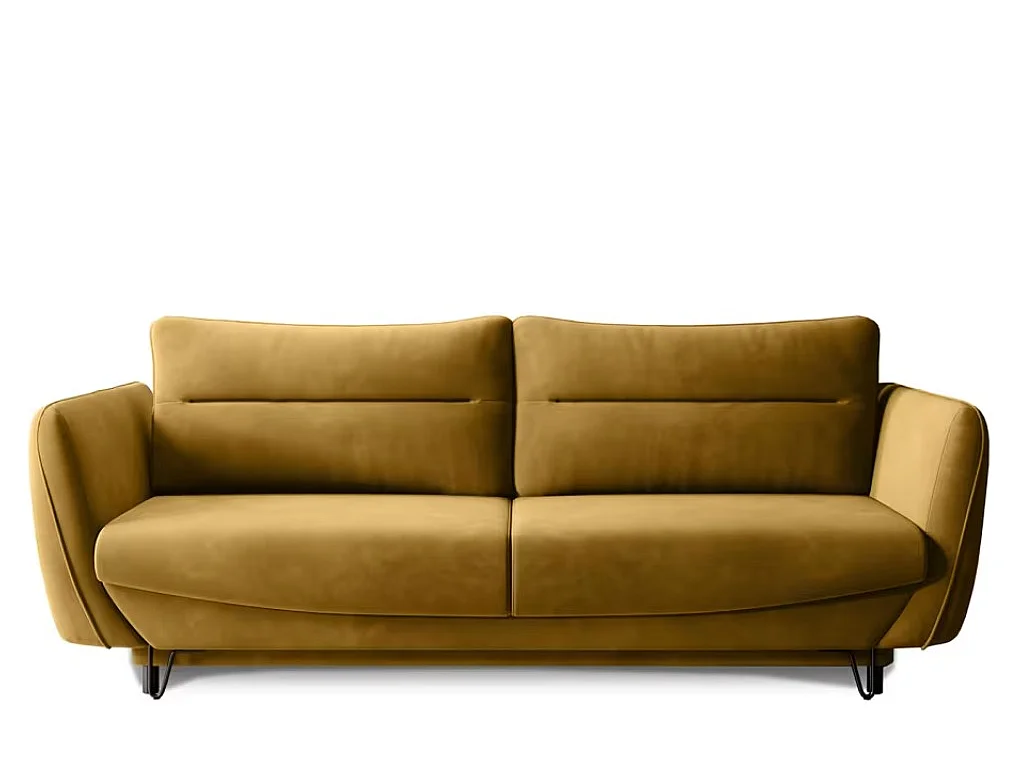 Canapé droit convertible 3 places tissu ZURIK 236cm - Coffre de rangement & pieds métal noir-Jaune miel
