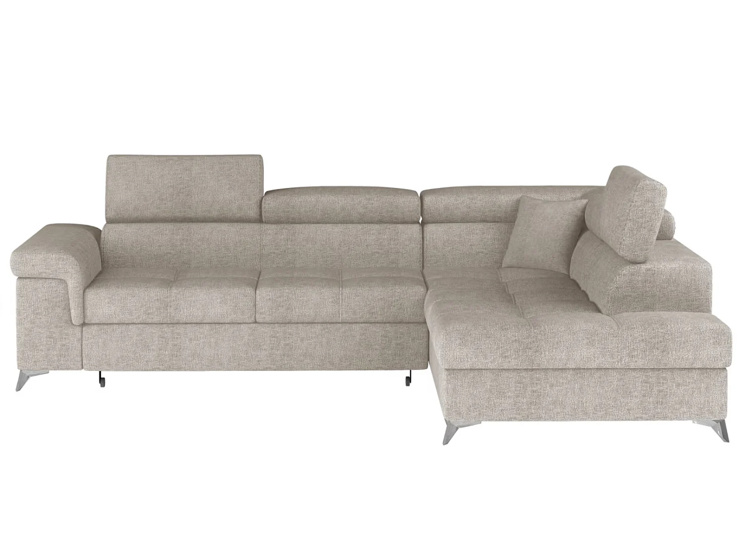 Canapé d’angle convertible MARIDO en tissu avec coffre et têtières réglables – 275cm-Beige-angle droit