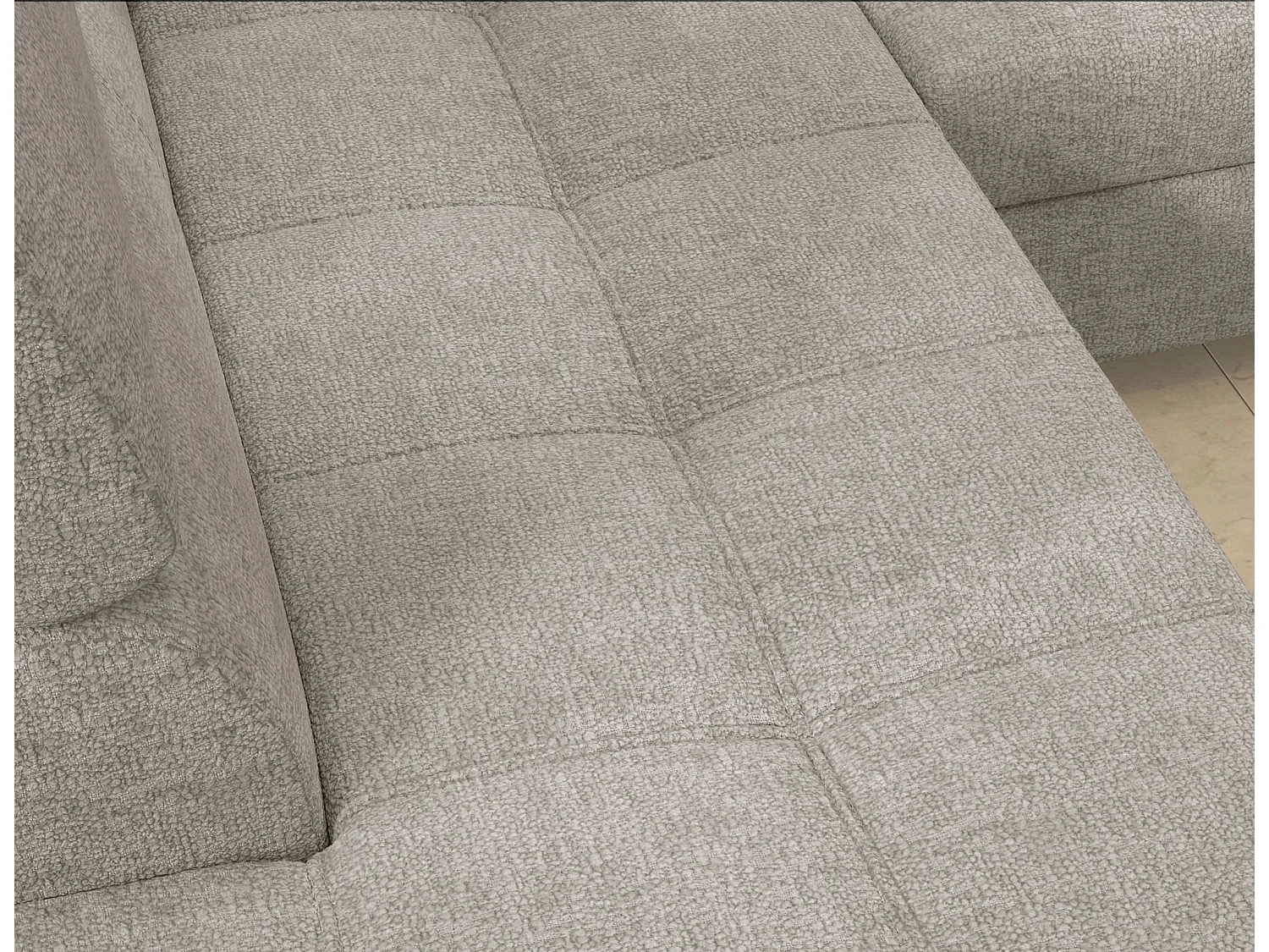 Canapé d’angle convertible MARIDO en tissu avec coffre et têtières réglables – 275cm-Beige-angle droit