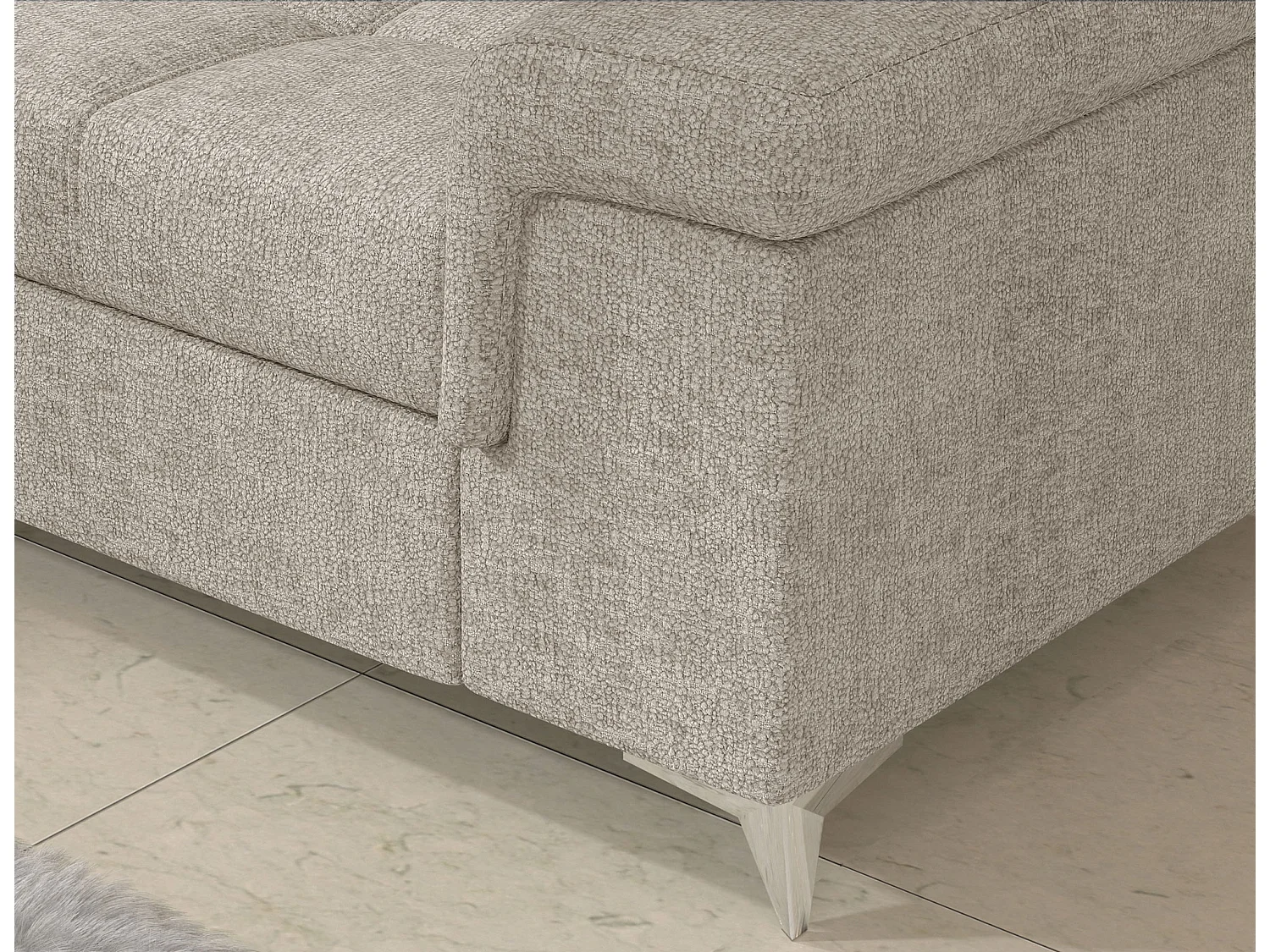 Canapé d’angle convertible MARIDO en tissu avec coffre et têtières réglables – 275cm-Beige-angle droit