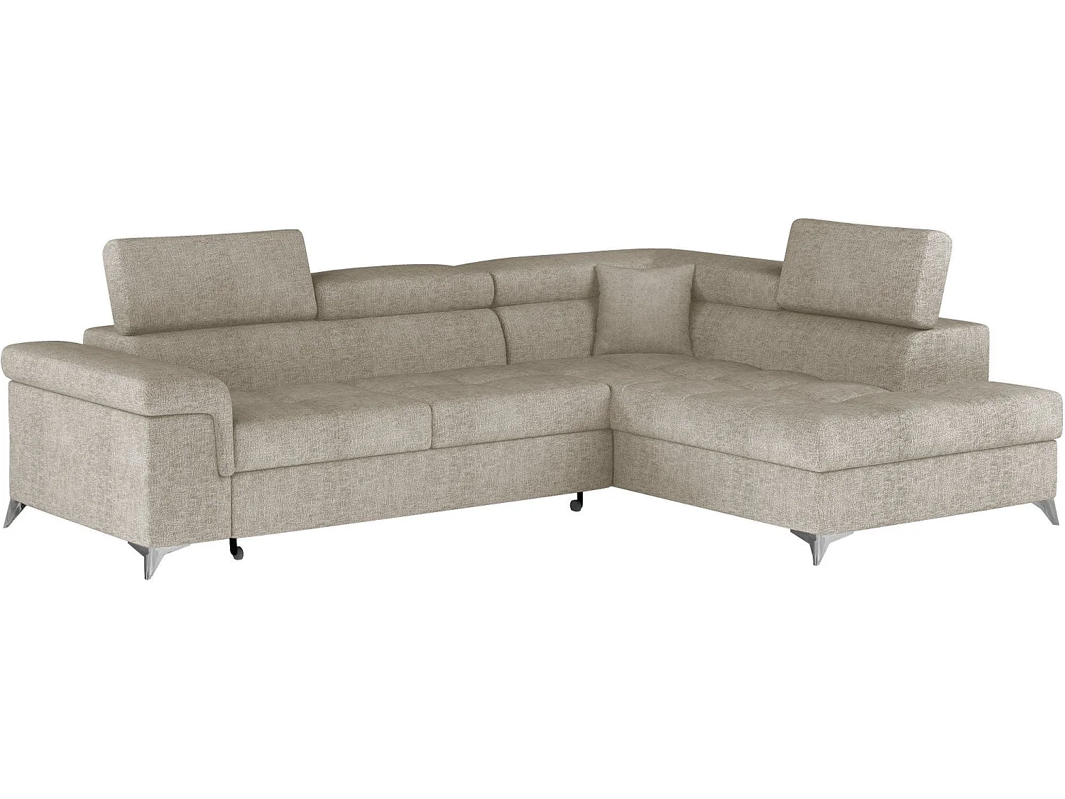 Canapé d’angle convertible MARIDO en tissu avec coffre et têtières réglables – 275cm-Beige-angle droit
