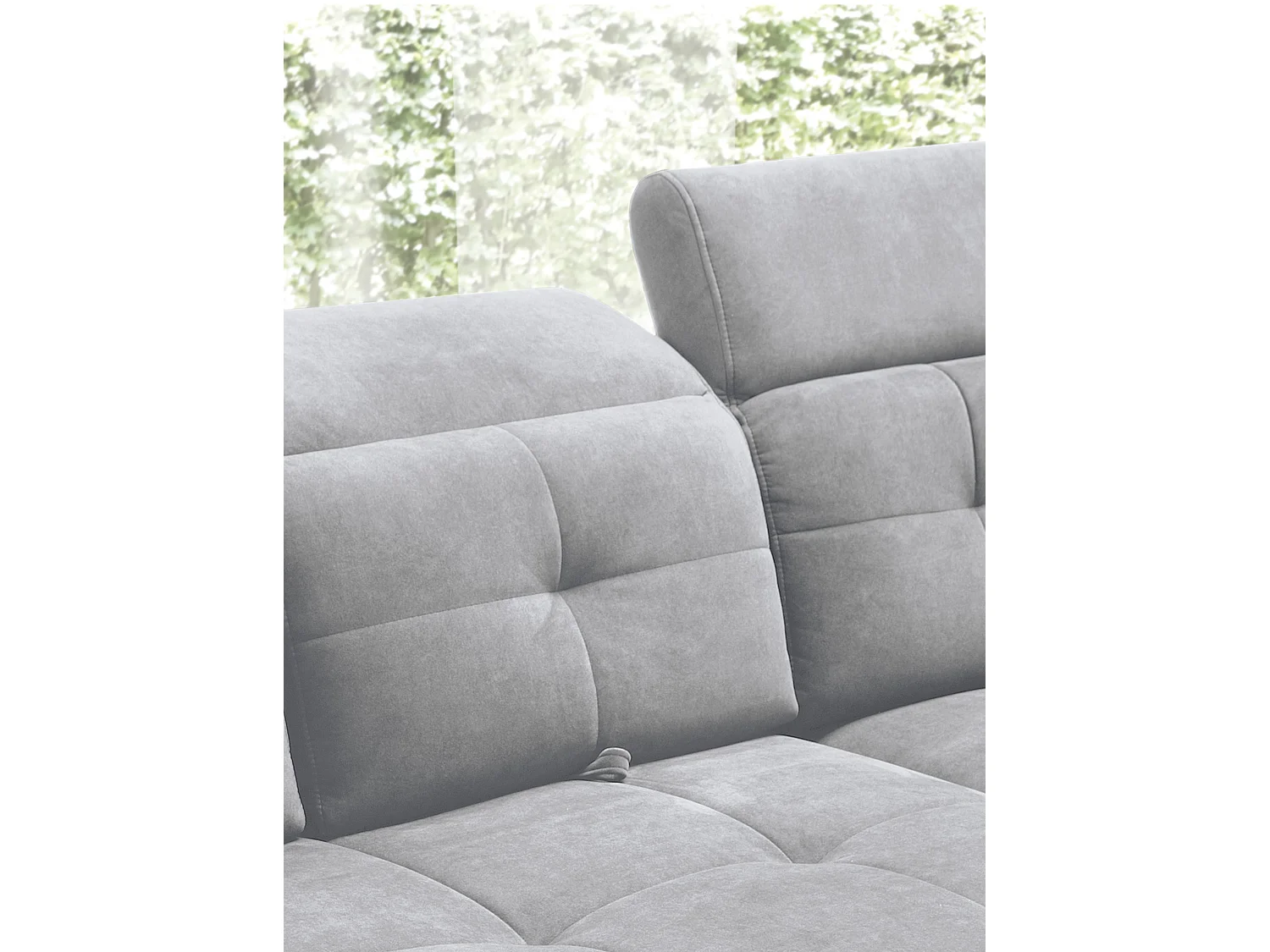 Canapé d'angle convertible tissu velouté KARIN - Coffre et appuis-tête réglables-Gris clair-angle droit