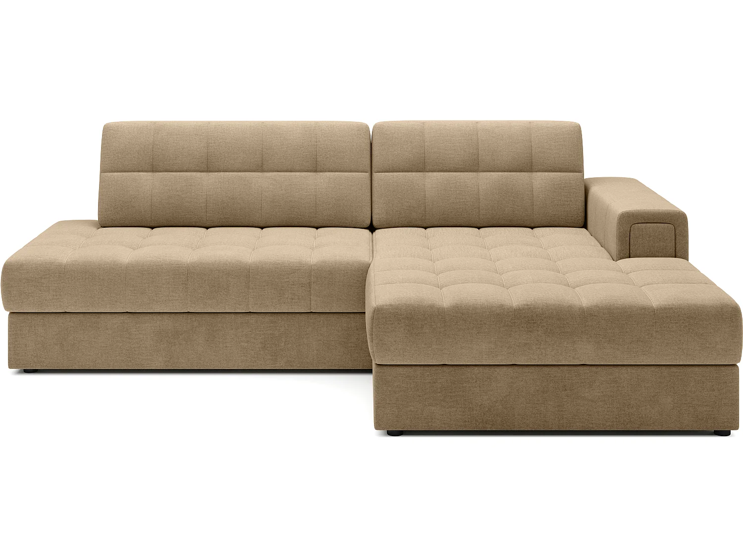 Canapé d’angle convertible KELLY en velours avec coffre – 240cm-Beige foncé-Méridienne A droite