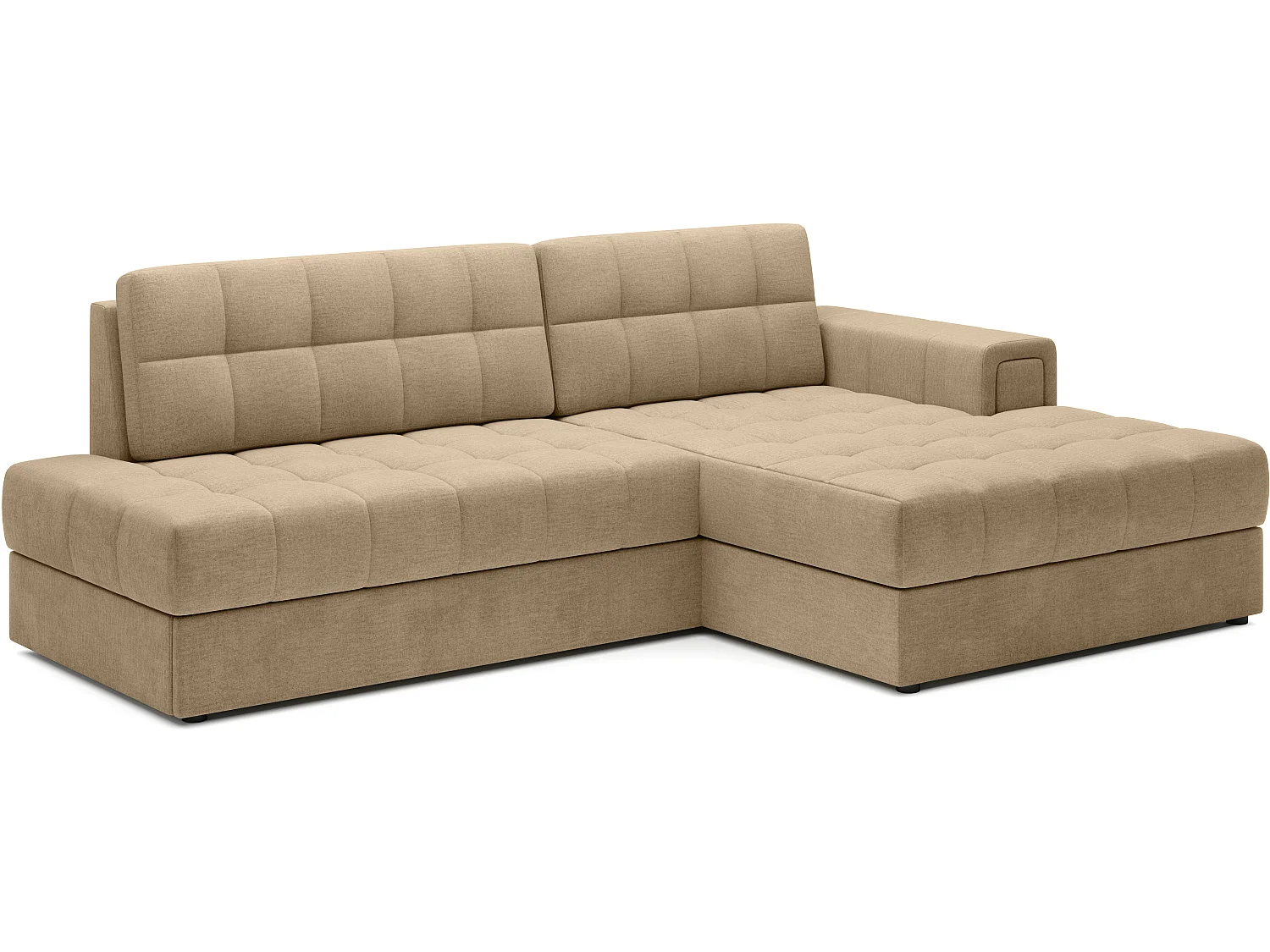 Canapé d’angle convertible KELLY en velours avec coffre – 240cm-Beige foncé-Méridienne A droite