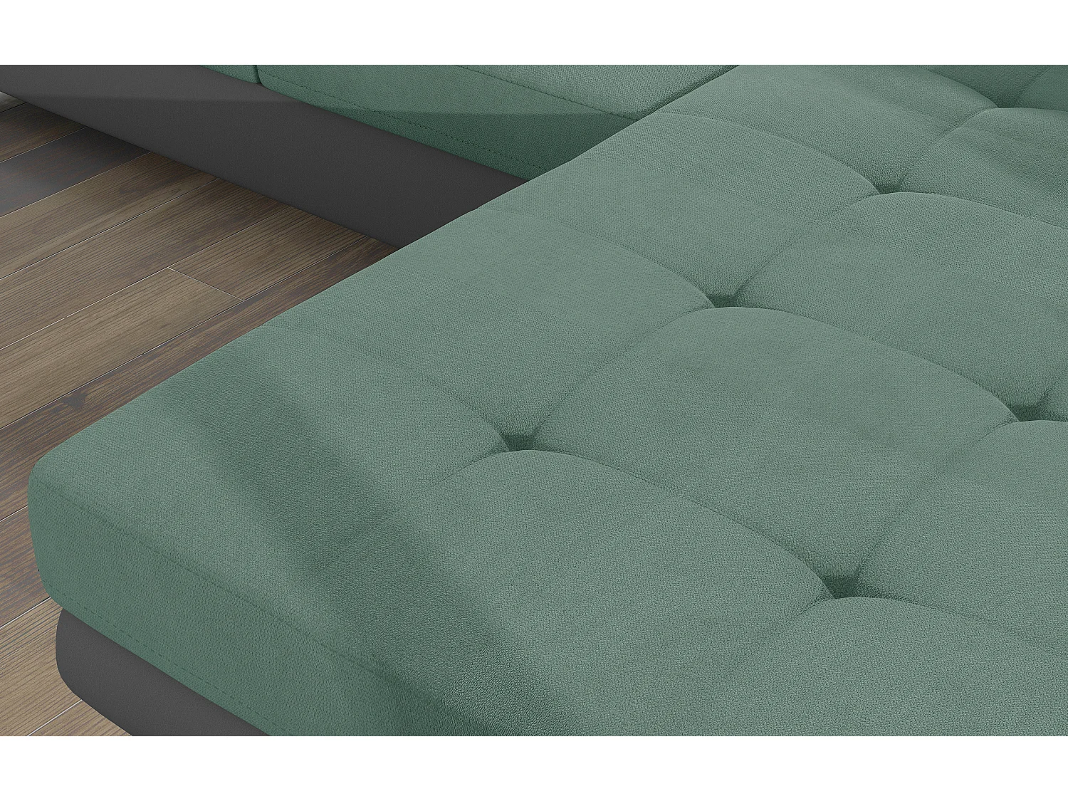 Sofá esquinero convertible KALIZO con reposacabezas regulables - Base y patas de acero cromado-99958f/Verde claro-Ángulos rectos